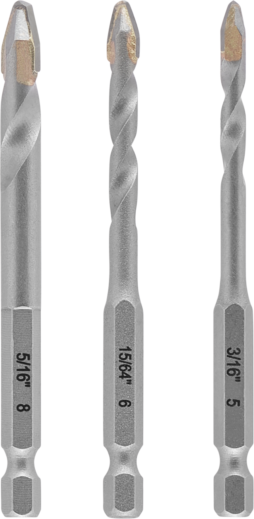 Feinsteinzeugbohrer Set mit 1/4" E 6.3 Schaft, Ø 5 / 6 / 8 mm