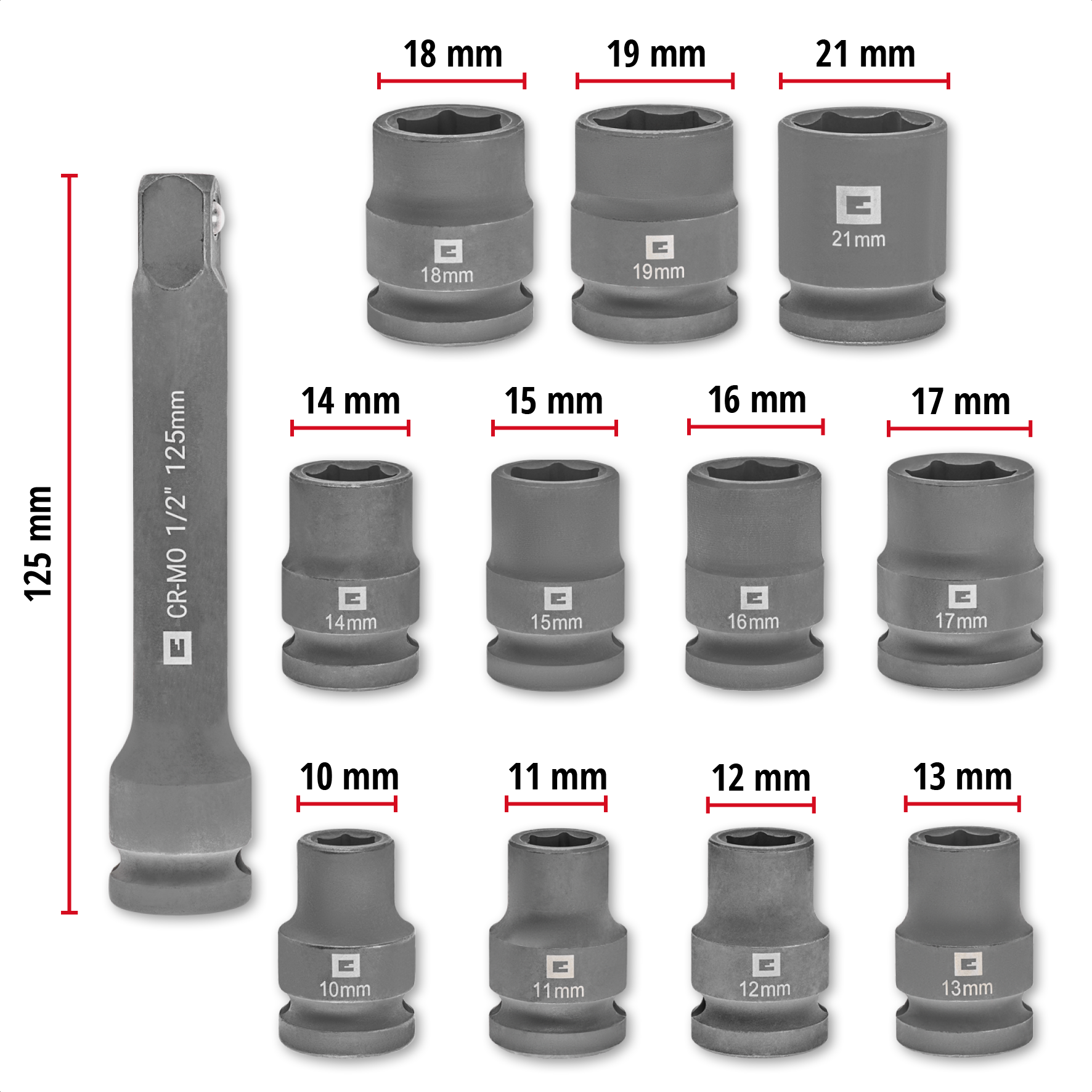 KFZ-Impact-Stecknuss-Set, 12-tlg.