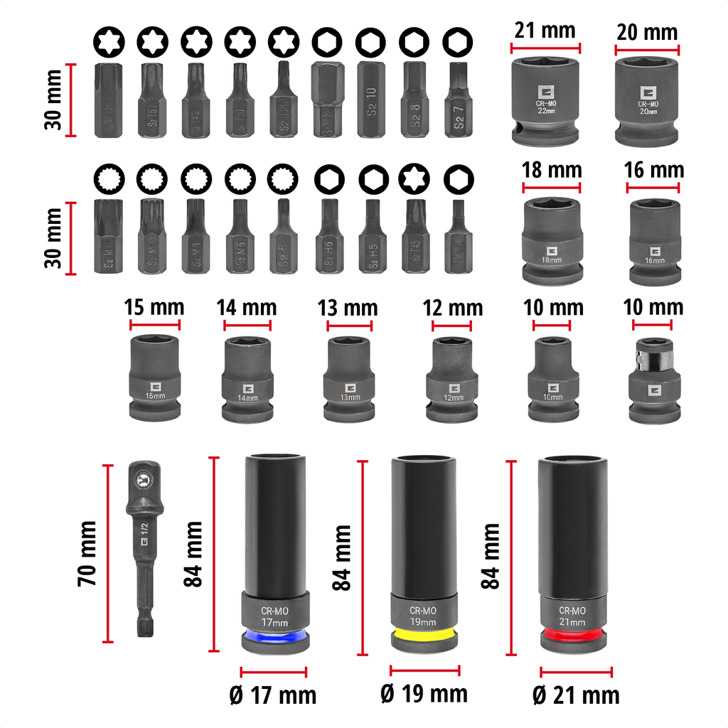 XL-CASE KFZ-Impact-Stecknuss- und Bit-Set, 32-tlg.