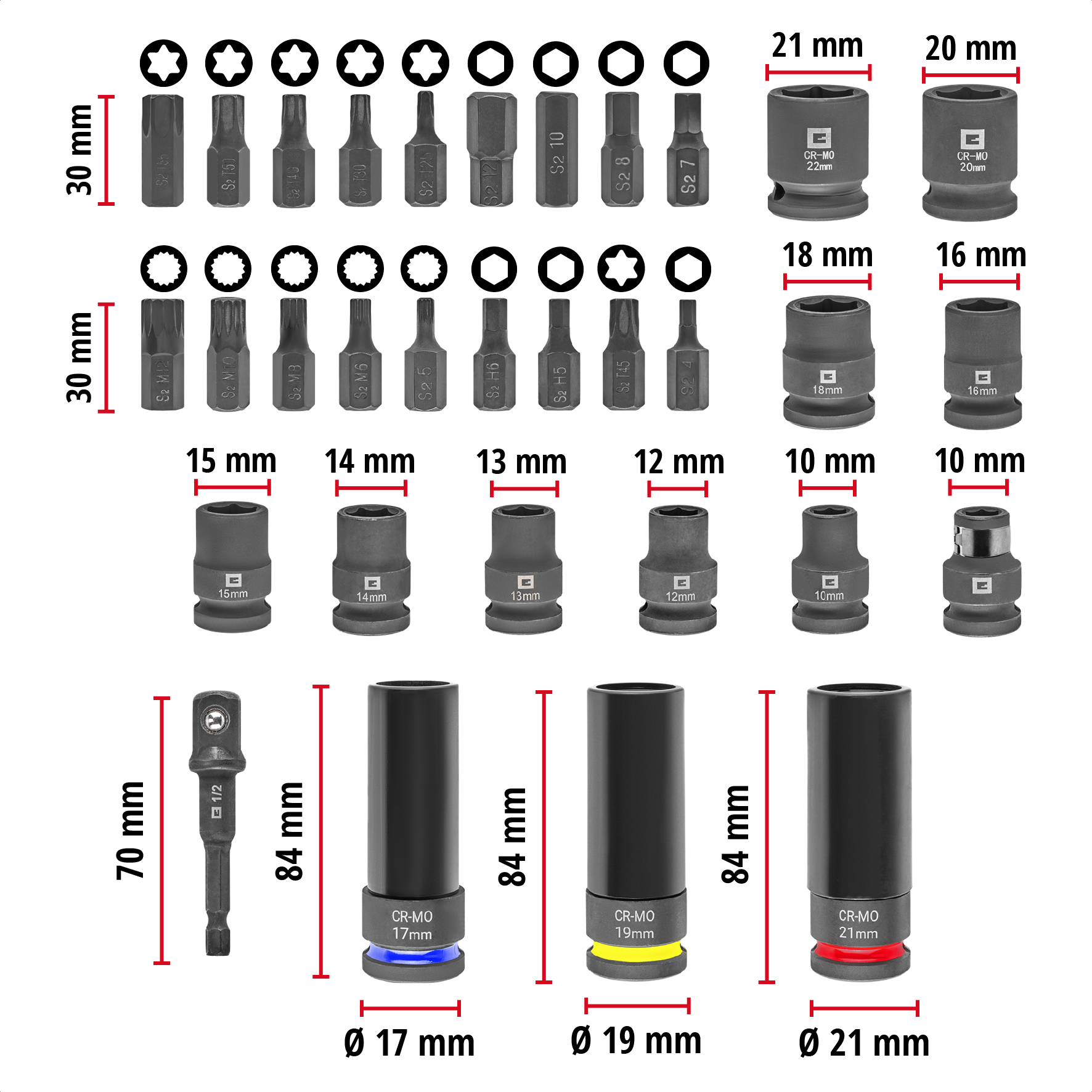 XL-CASE KFZ-Impact-Stecknuss- und Bit-Set, 32-tlg.