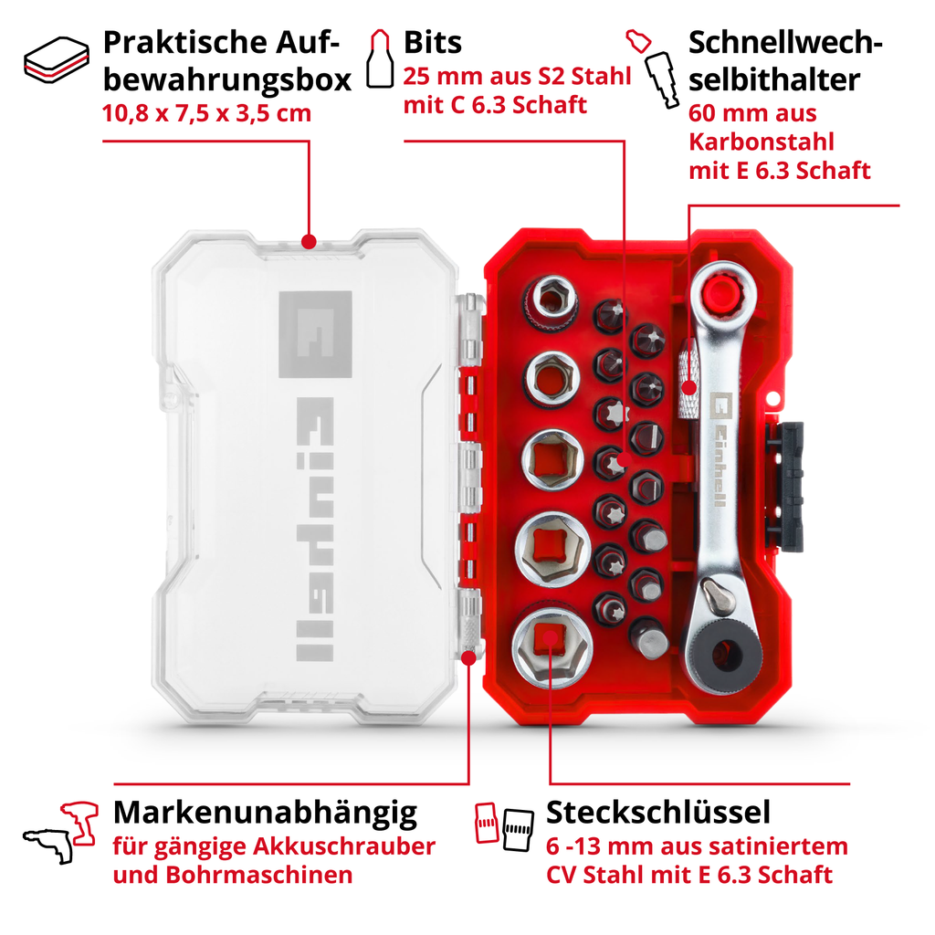 Einhell XS-CASE 21-tlg. Bit- und Steckschlüssel-Set