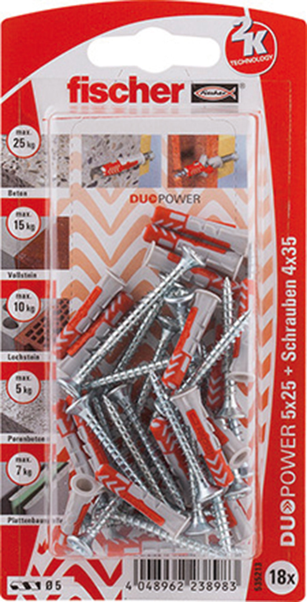 18 Dübel + Schrauben Duopower 5 x 25 mm