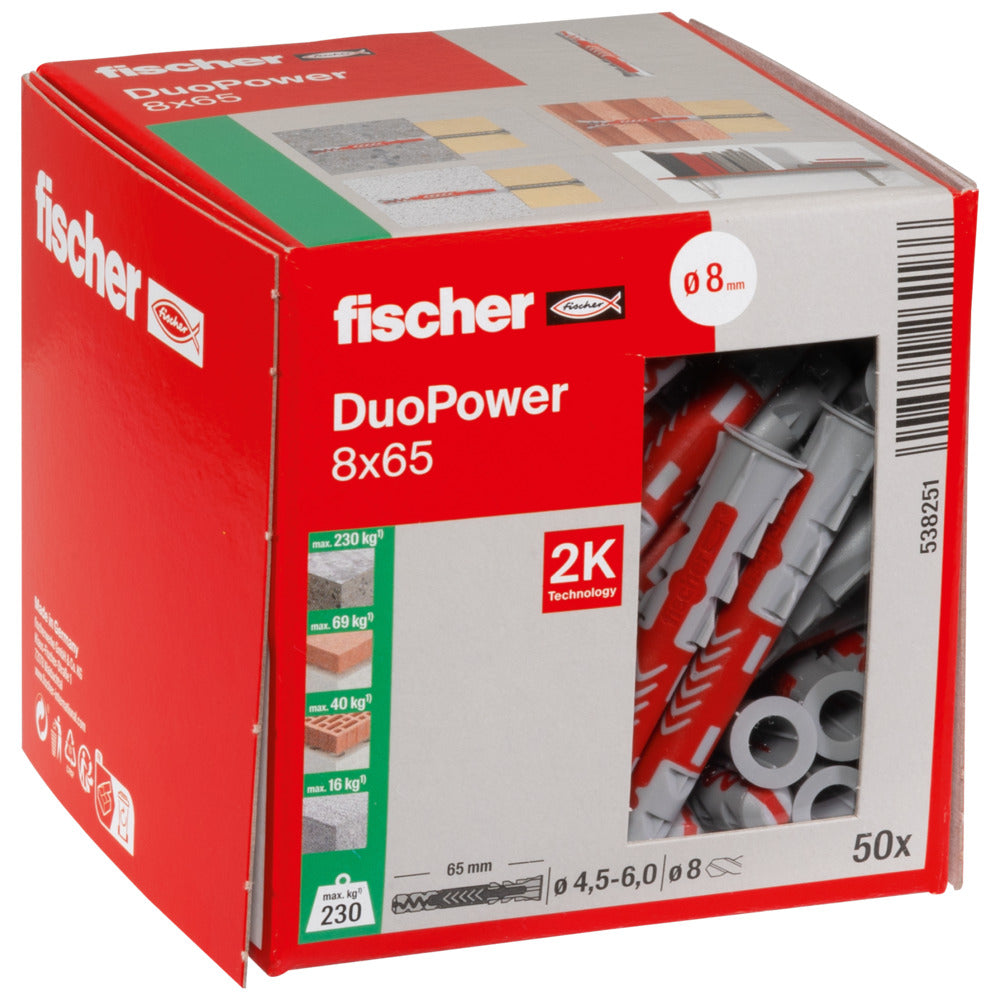 50 Dübel Duopower 8 x 65 mm