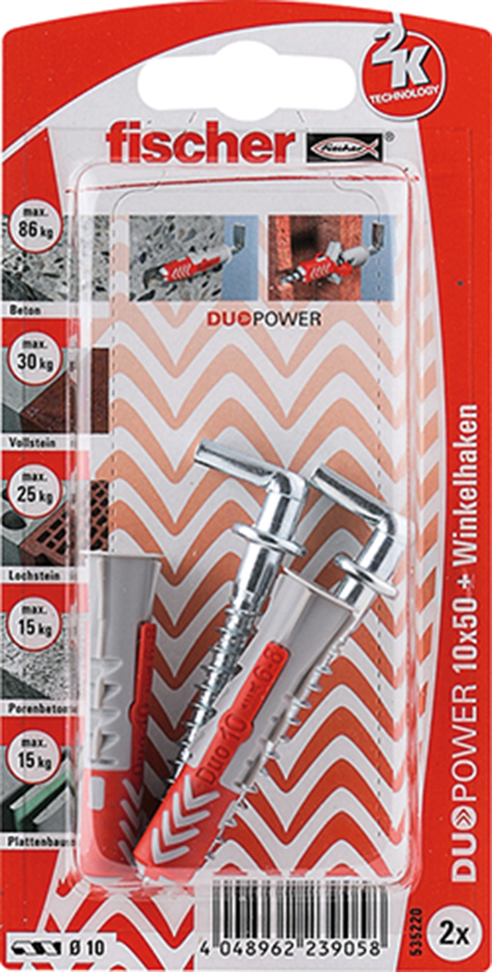 2 Dübel + Winkelhaken Duopower 10 x 50 mm