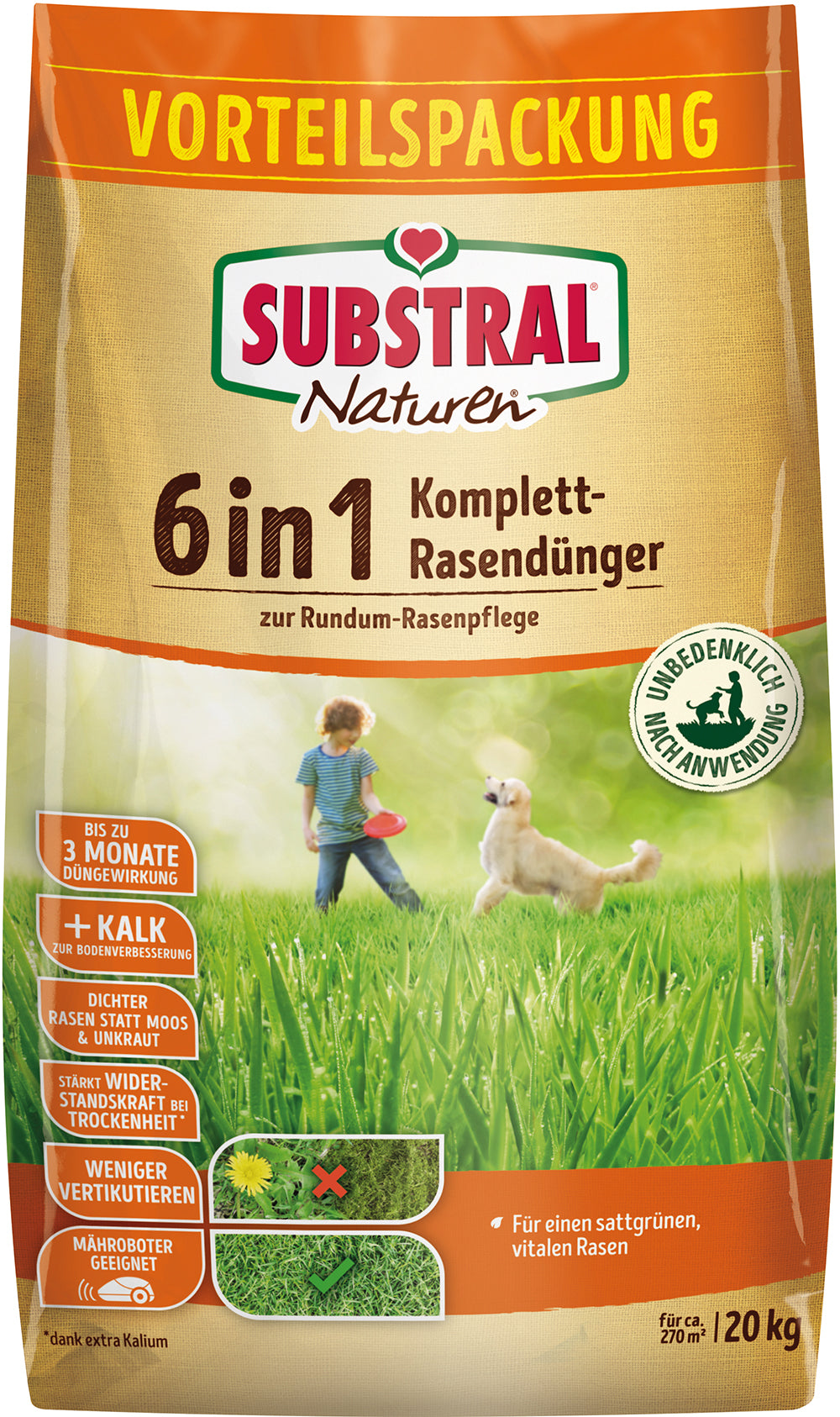 6-in-1-Komplett-Rasendünger Naturen 20 kg