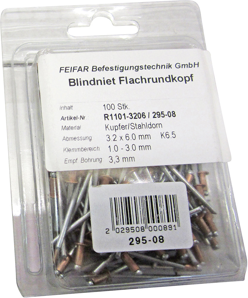 100 Kupfer-Nieten 3,2 x 6 mm