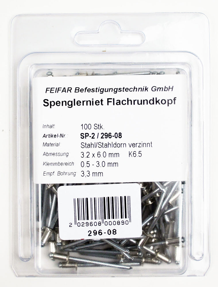100 Spengler-Stahlnieten 3,2 x 6 mm
