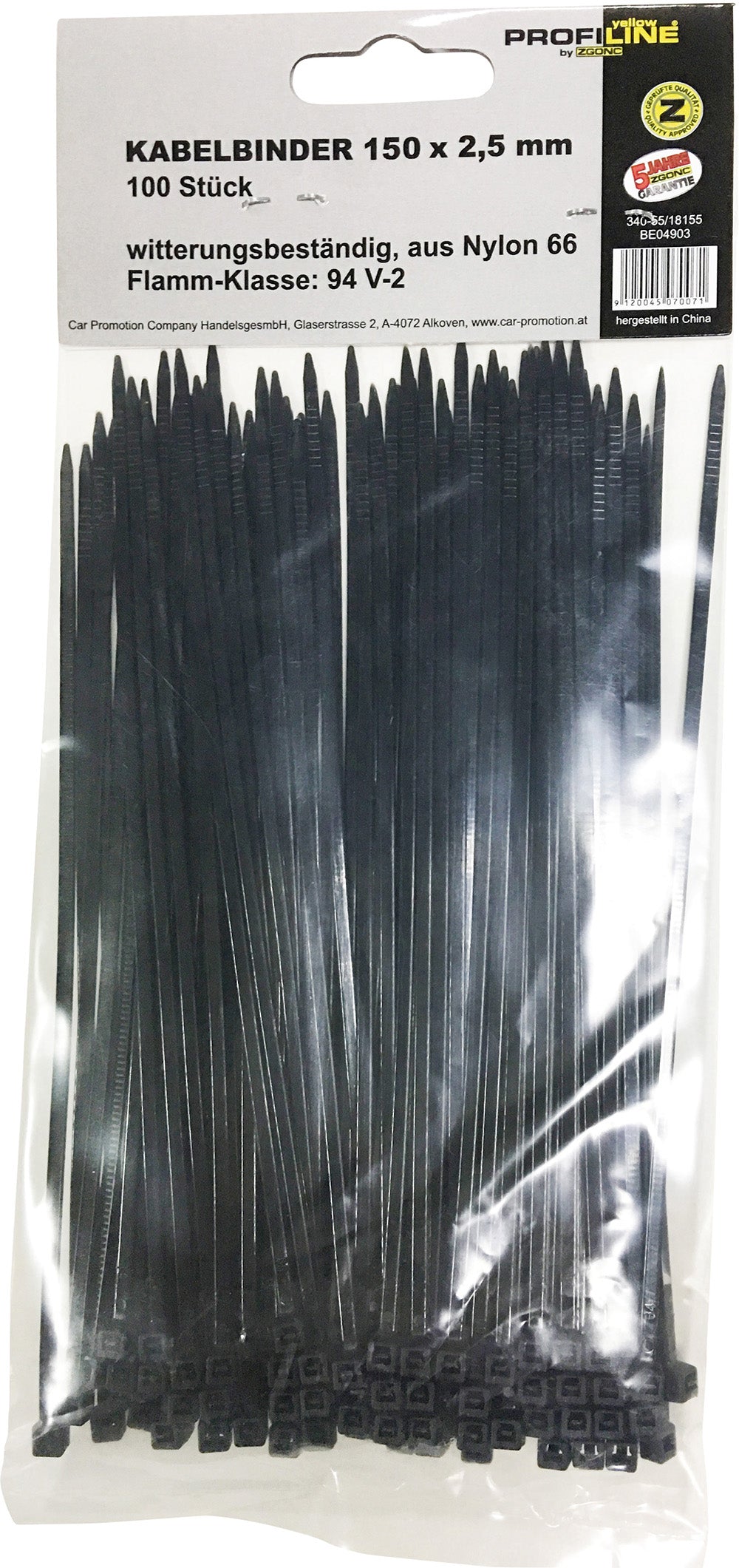 100 Kabelbinder 150 x 2,5 mm schwarz