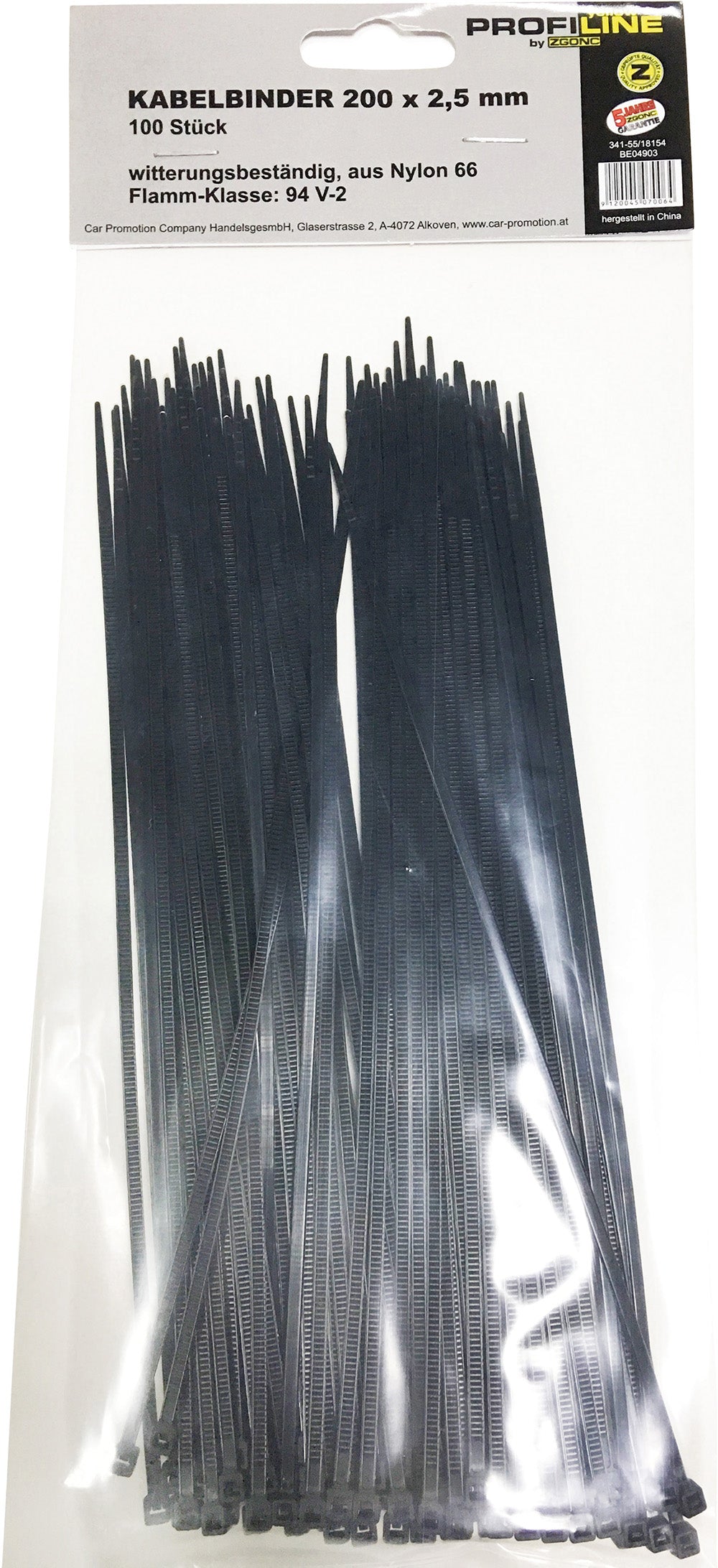 100 Kabelbinder 200 x 2,5 mm schwarz