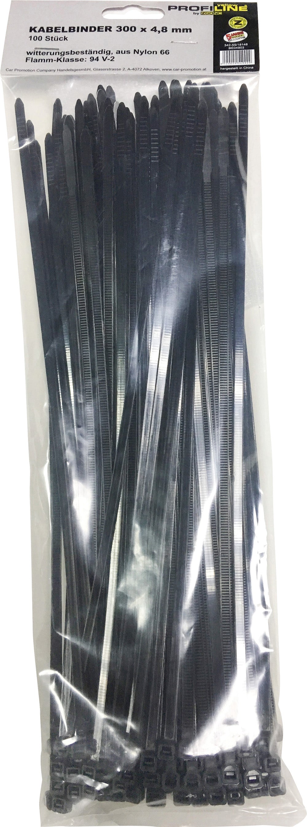 100 Kabelbinder 300 x 4,8 mm schwarz