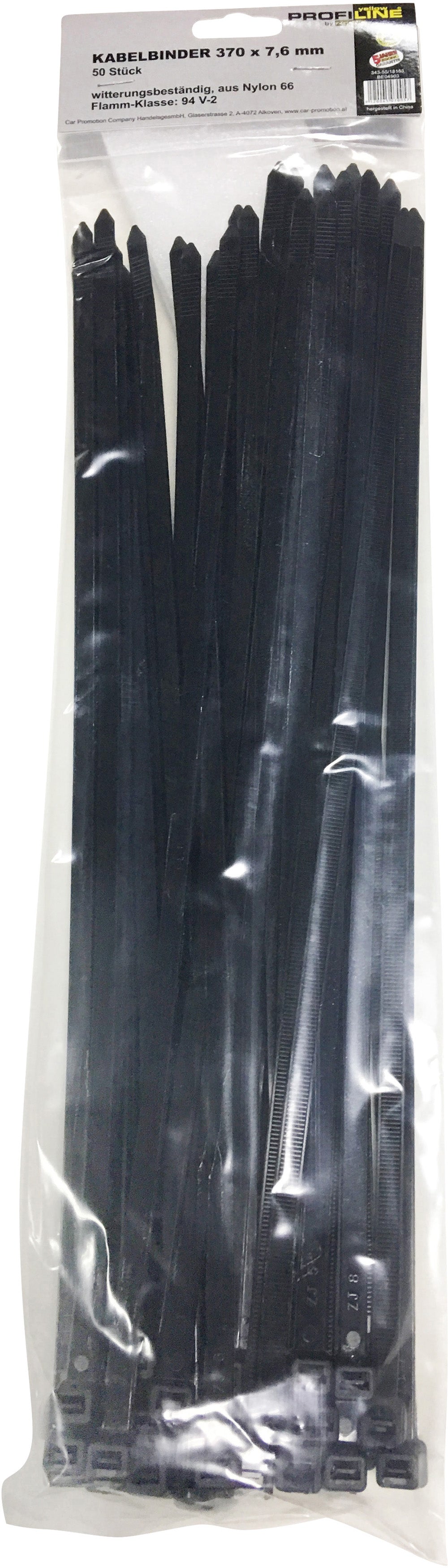 50 Kabelbinder 370 x 7,6 mm schwarz
