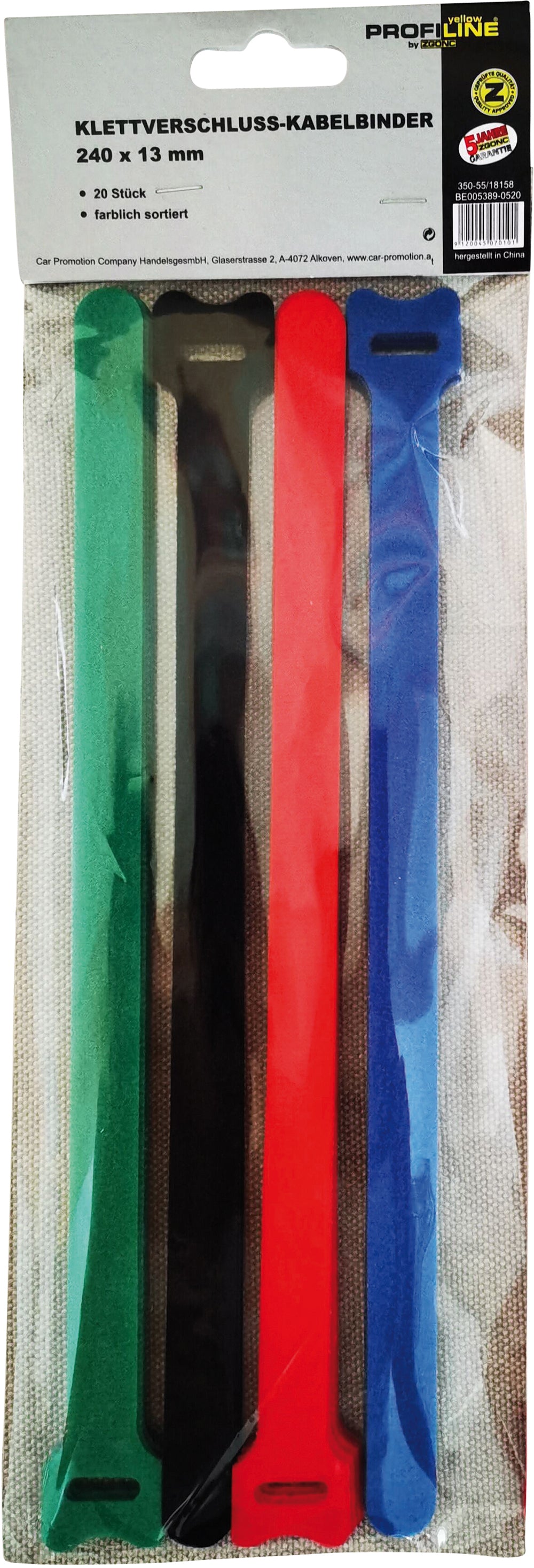 20 Klettverschluss-Kabelbinder 250 x 13 mm