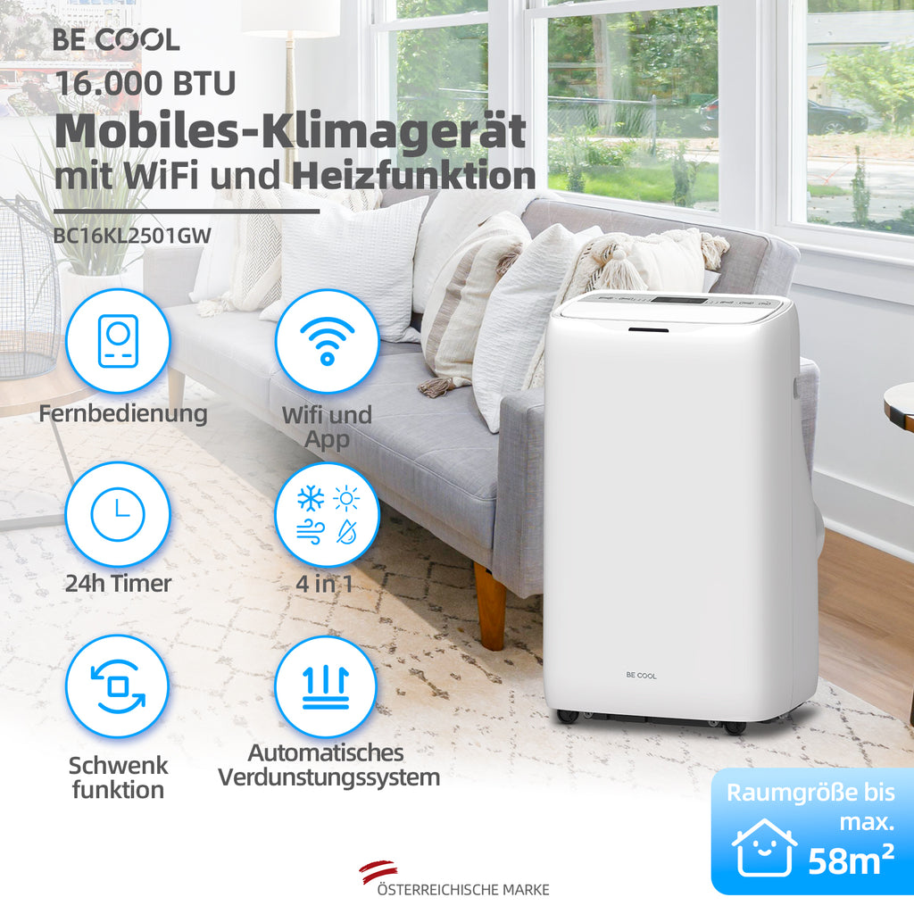 Klimagerät 16.000 BTU mit Heizfunktion und WIFI