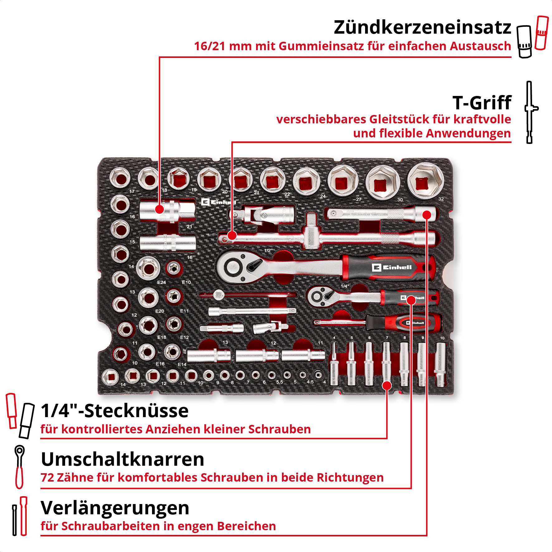 Einleger Stecknüsse und Ratschen 60-tlg.