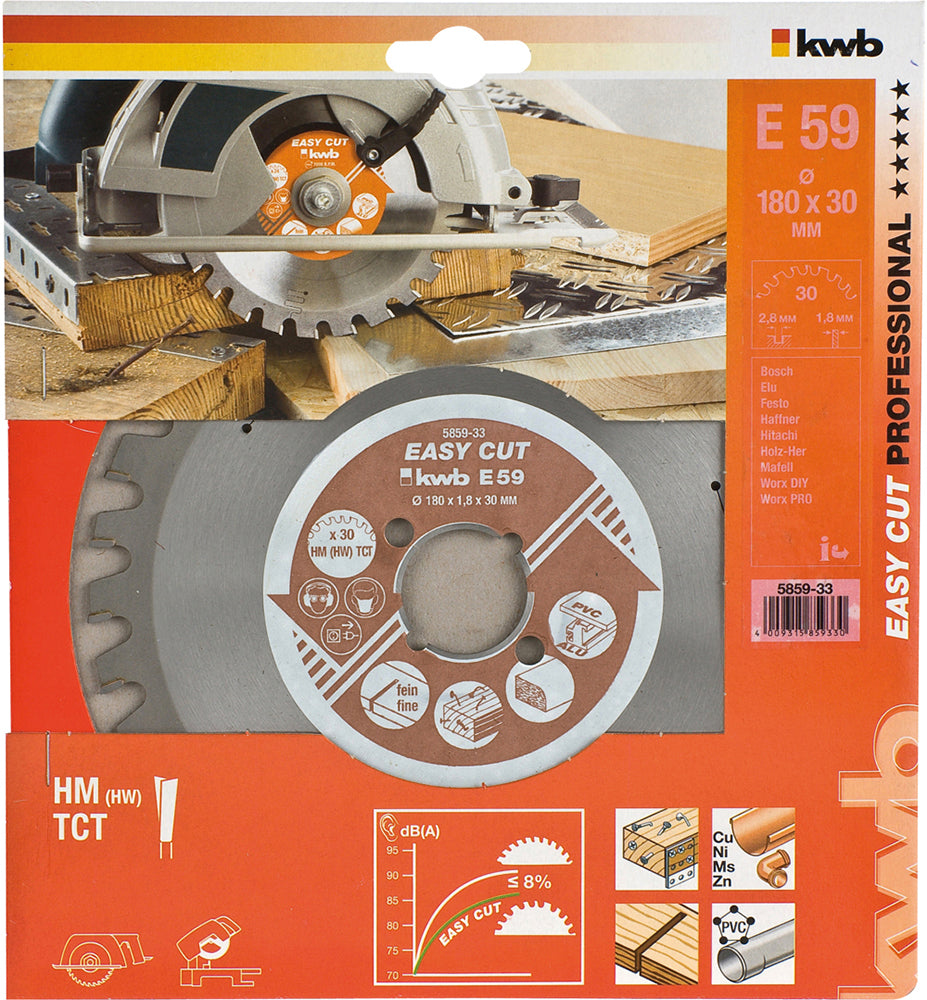 HM-Sägeblatt 180 x 30 mm Ø Easy Cut, 30 Zähne