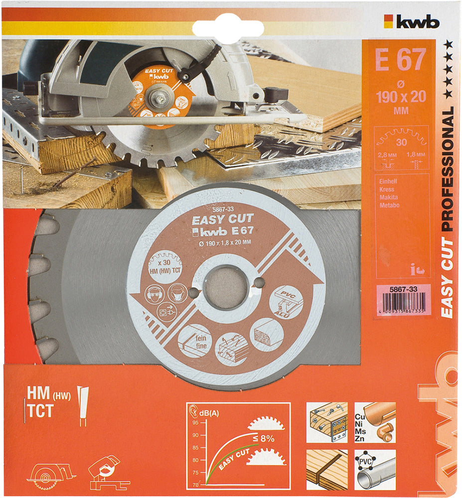 HM-Sägeblatt 190 x 20 mm Ø Easy Cut, 30 Zähne