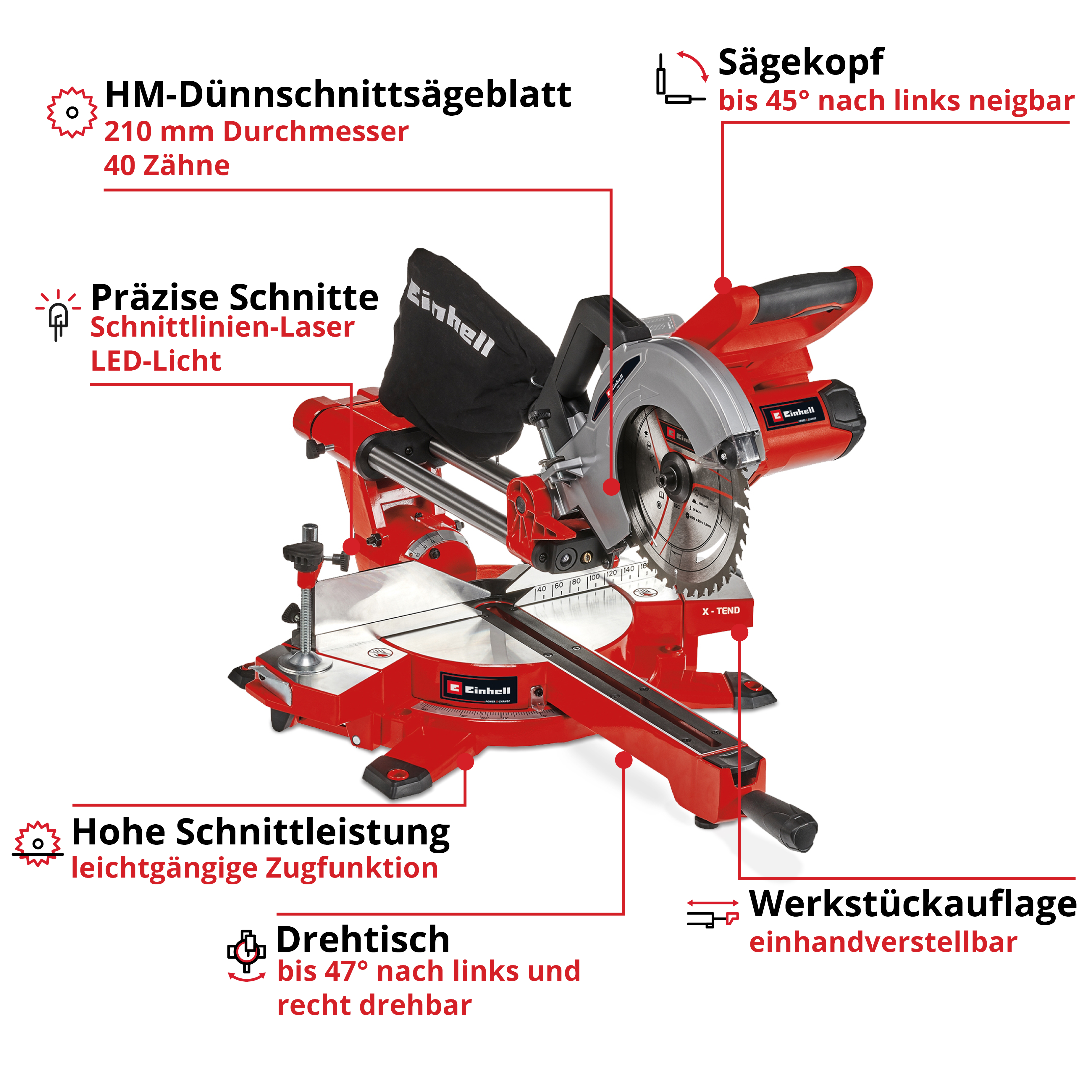 Akku-Zug-Kapp-Gehrungssäge TE-SM 36/210 Li - Solo, Power X-Change