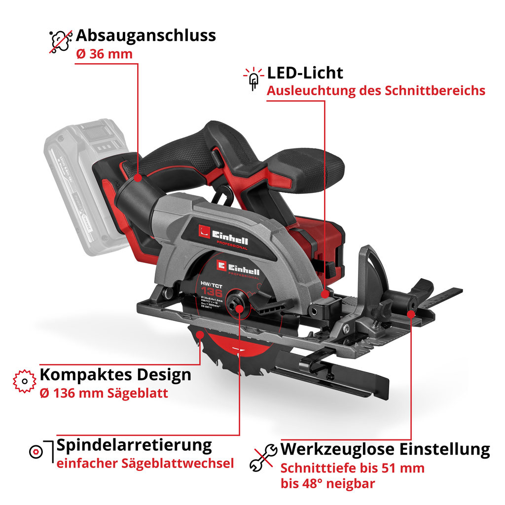 Akku-Handkreissäge TP-CS 18/136-C Li BL - Solo