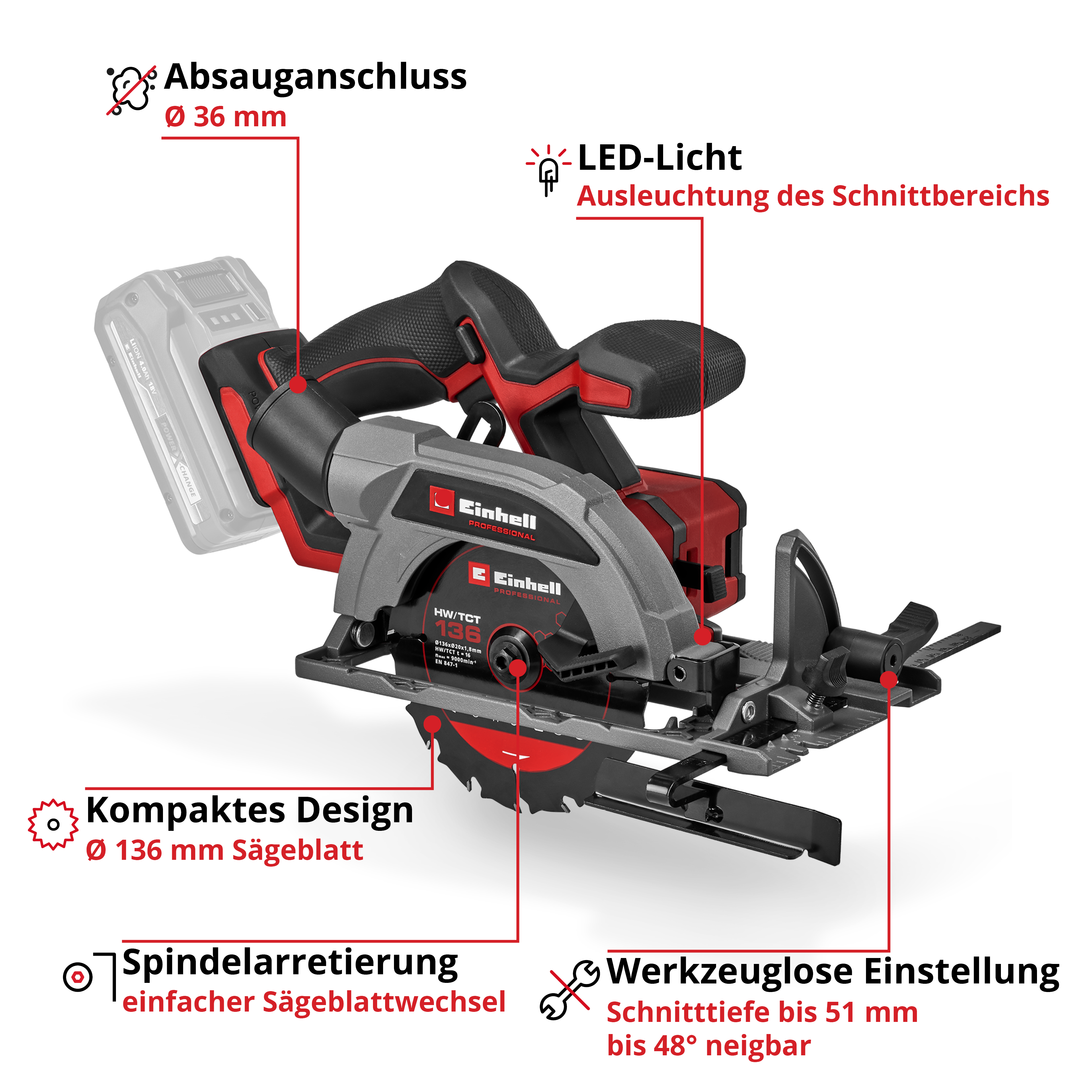 Akku-Handkreissäge TP-CS 18/136-C Li BL - Solo