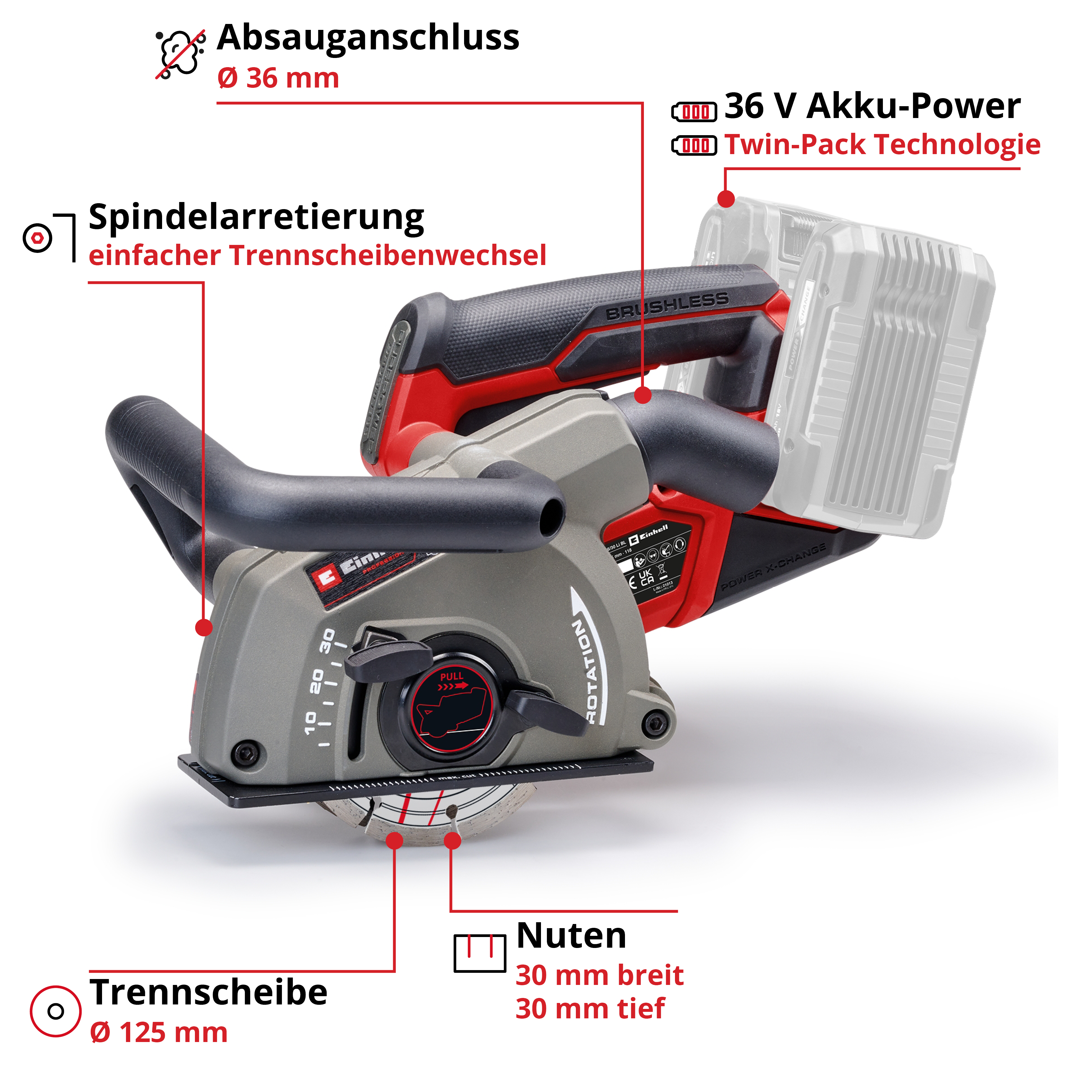 Akku-Mauernutfräse TP-MA 36/30 Li BL - Solo