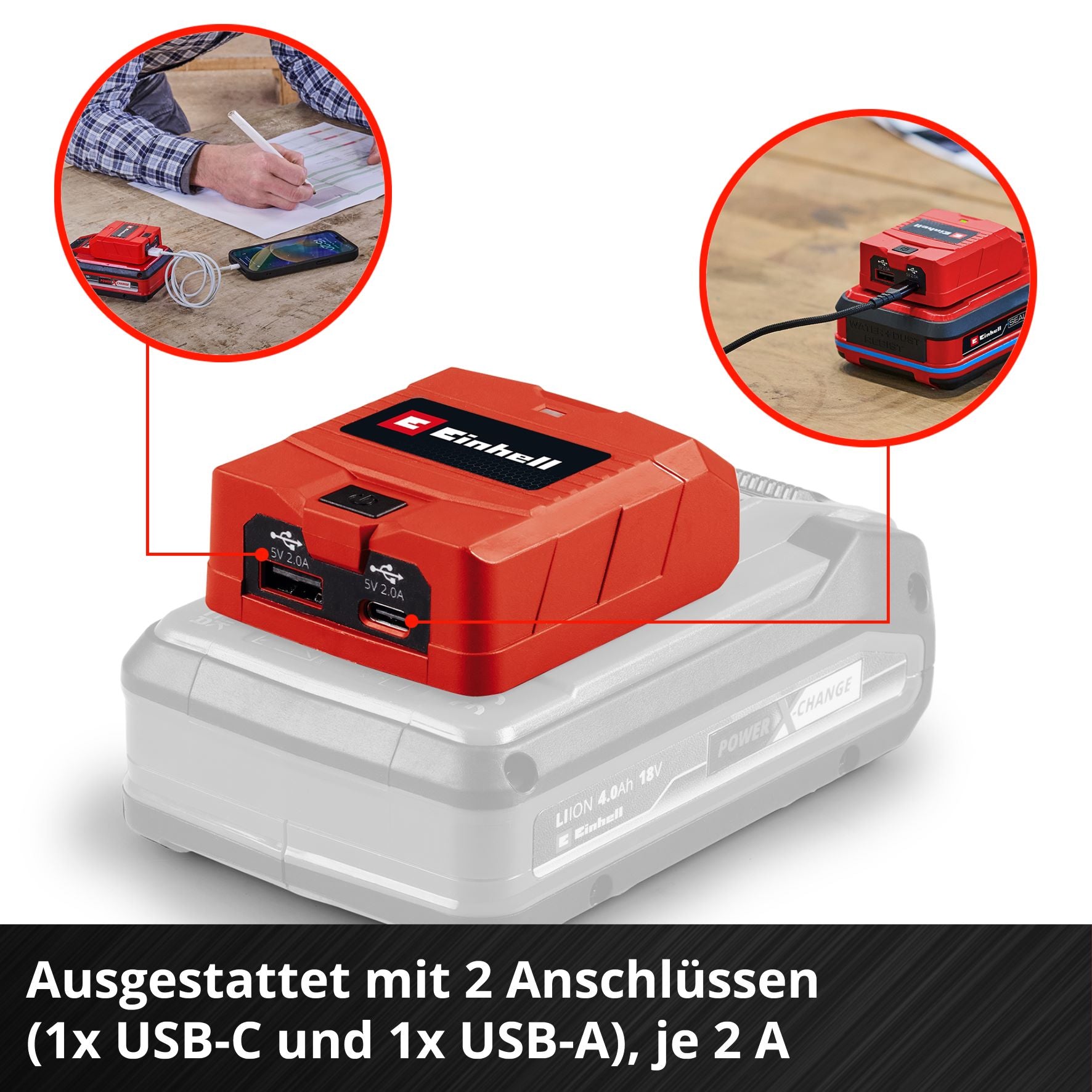 USB-Akku-Adapter TC-CP 18 Li USB A/C-Solo