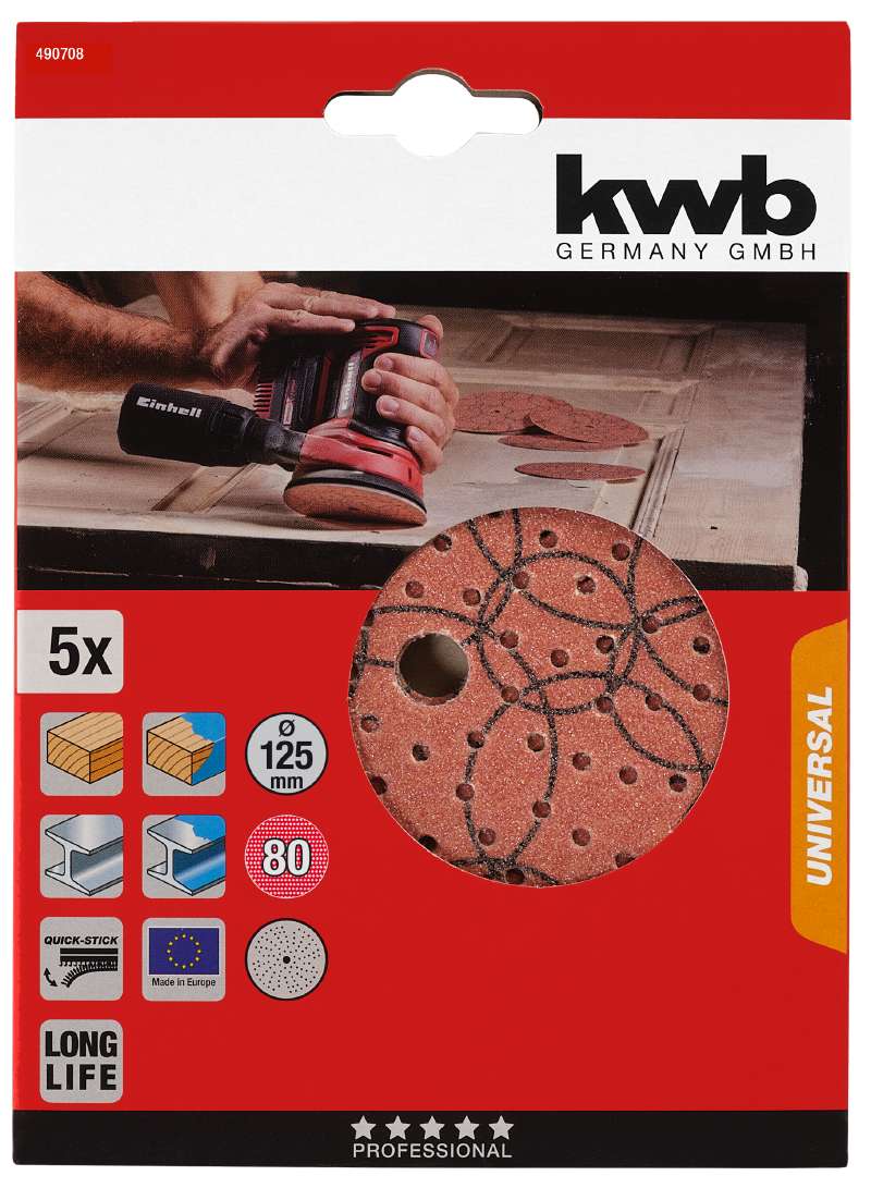 K80 Exzenterschleifer Schleifpapierscheiben 5er-Set mit Universallochung