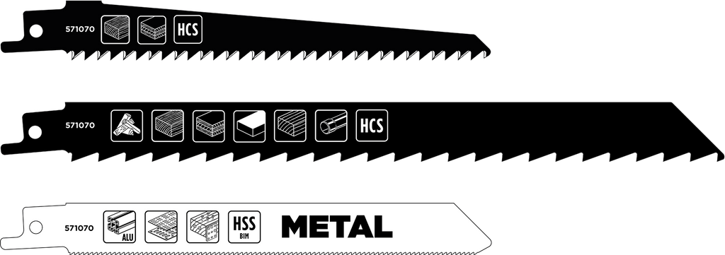 Säbelsägeblätter-Set, 3-tlg., HCS / HSS-Bi-Metall, Holz und Metall