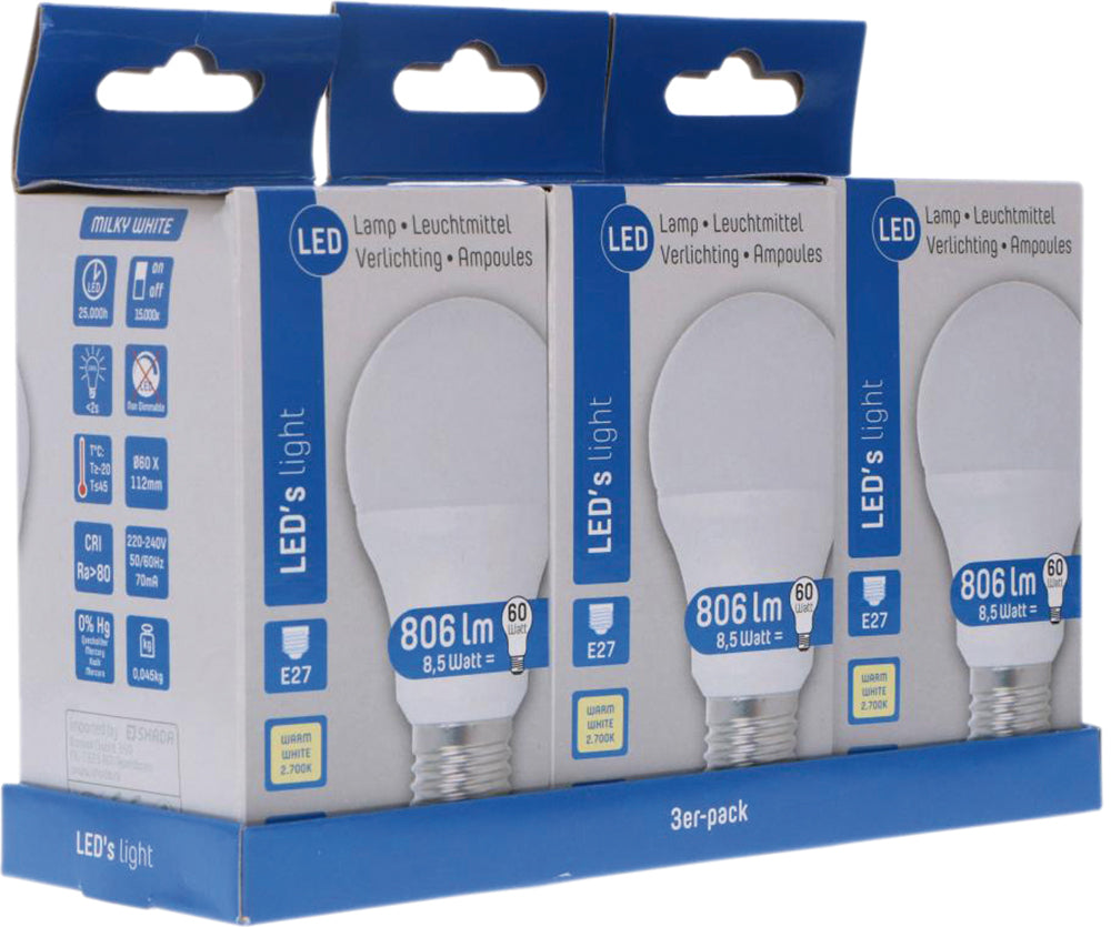 3 LED-Lampen E 27, 9 W