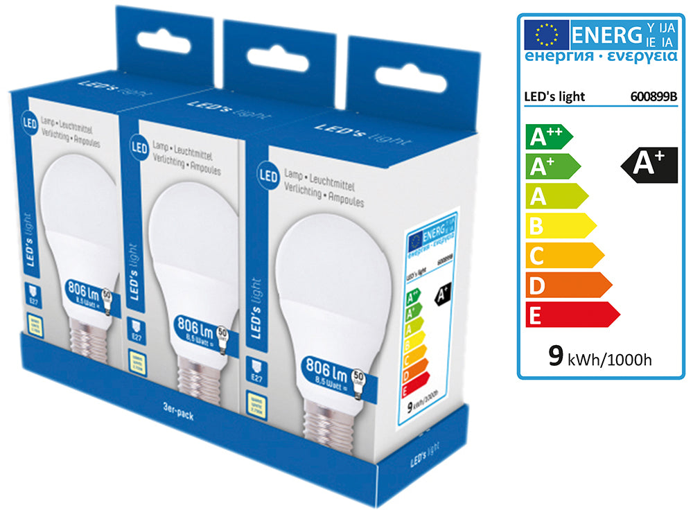3 LED-Lampen E 27, 9 W