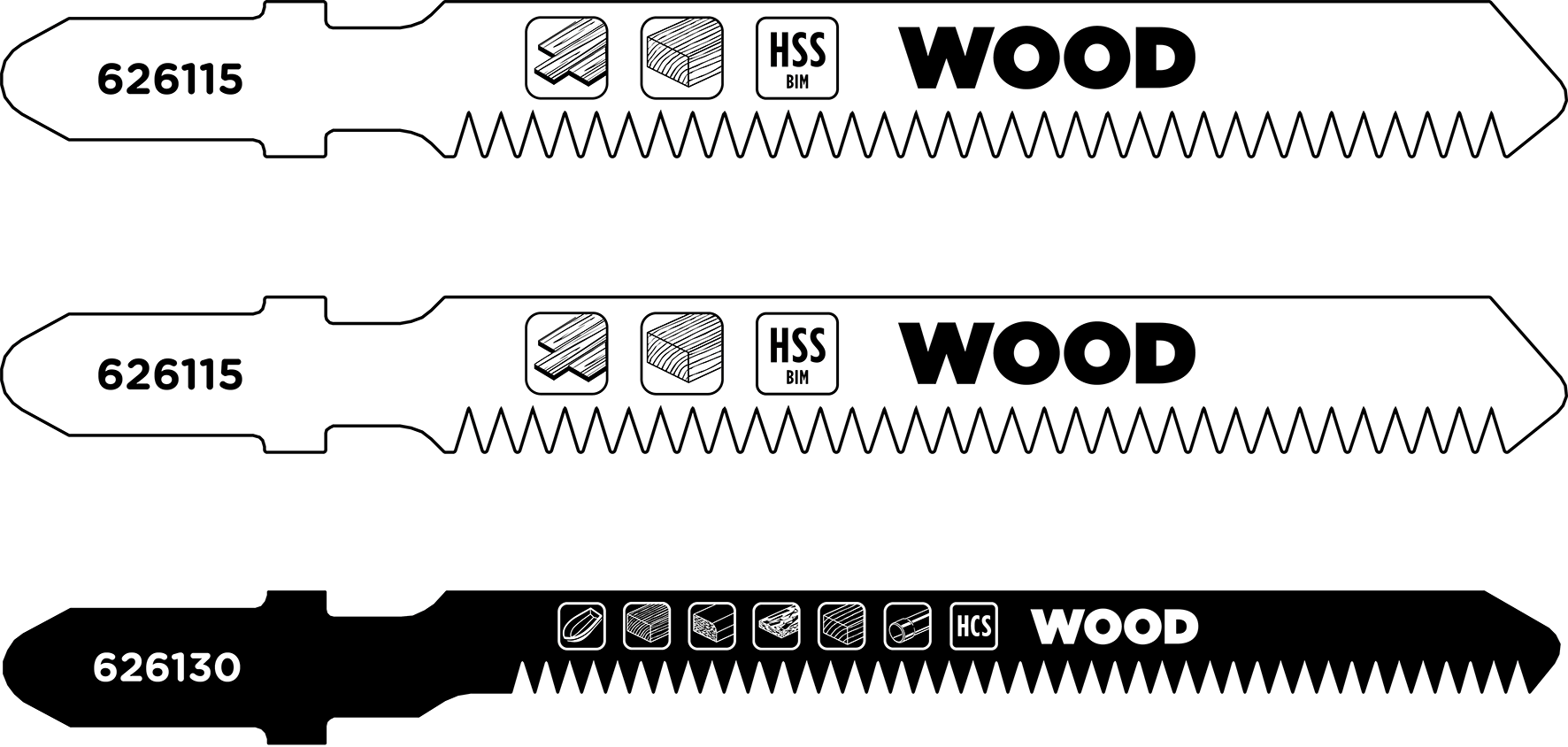 HCS+HSS-Bi-Metall-Stichsägeblatt-Set 3-tlg., LAMINAT, Holzbearbeitung, 2 x fein, 1 x Kurve