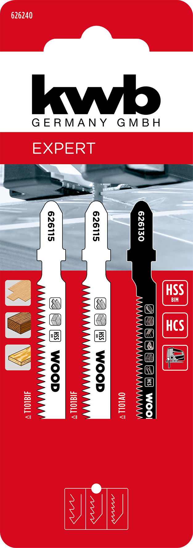 HCS+HSS-Bi-Metall-Stichsägeblatt-Set 3-tlg., LAMINAT, Holzbearbeitung, 2 x fein, 1 x Kurve