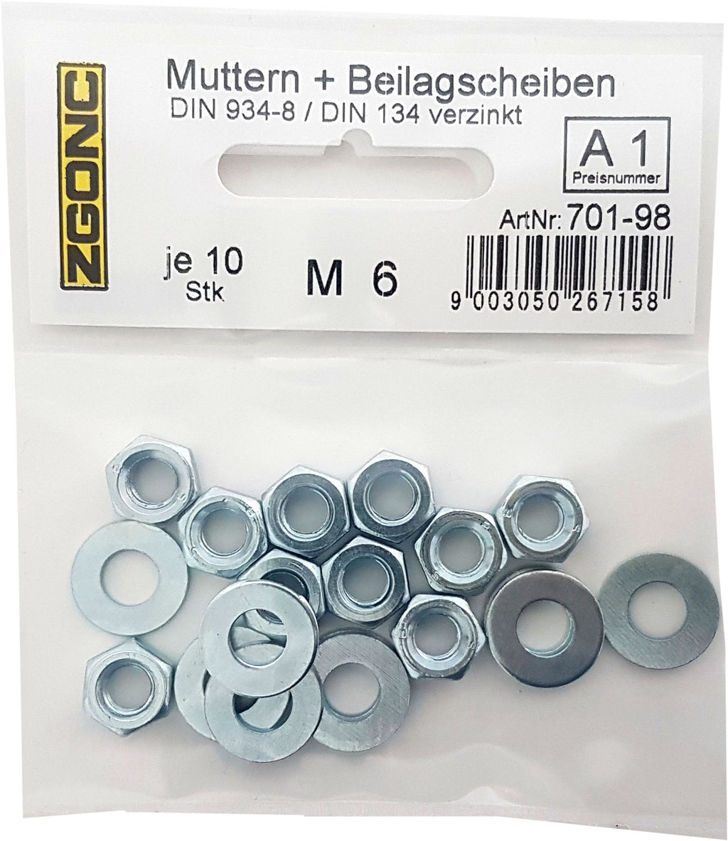 10 Muttern + Beilagscheiben M6