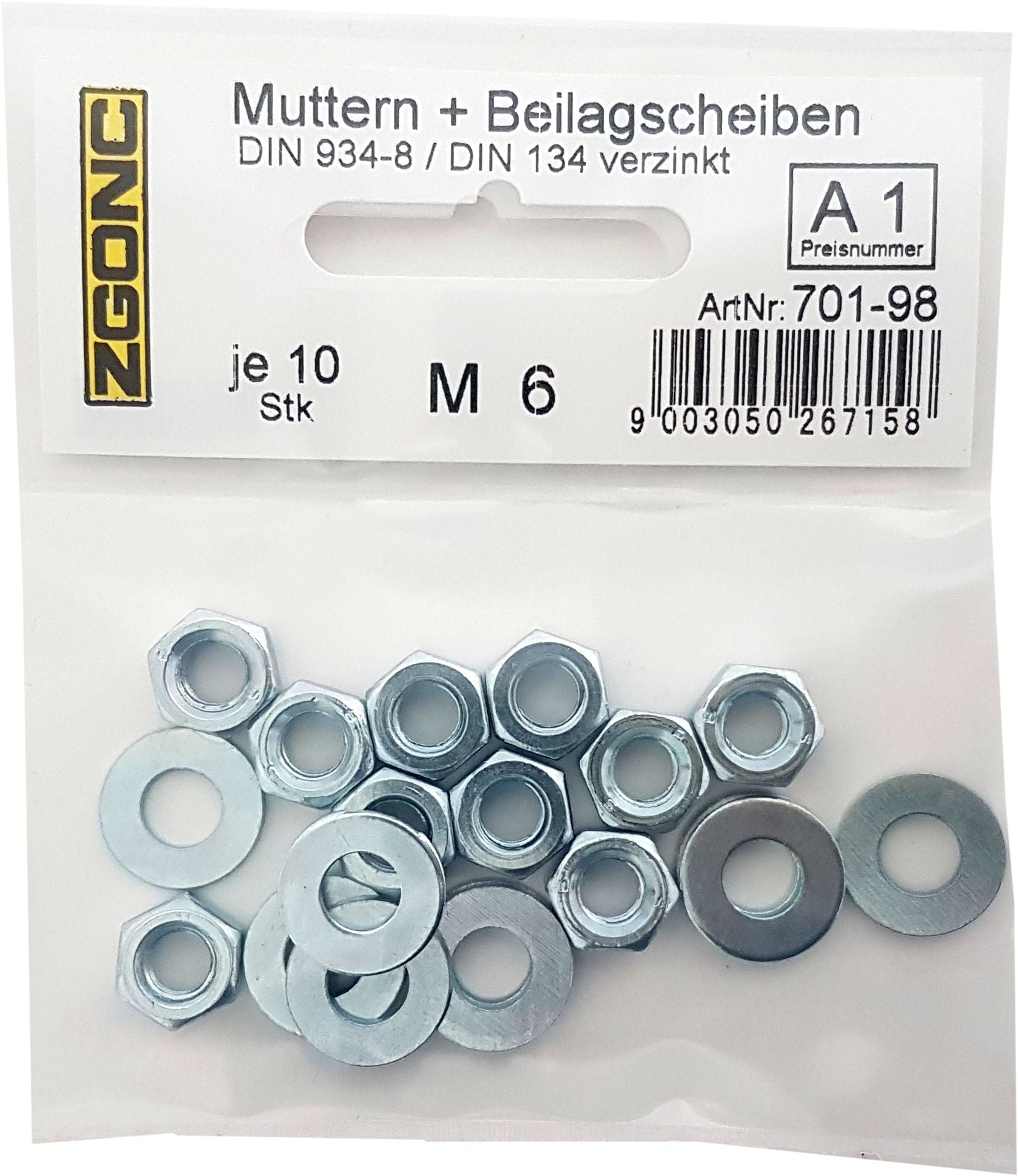 10 Muttern + Beilagscheiben M6