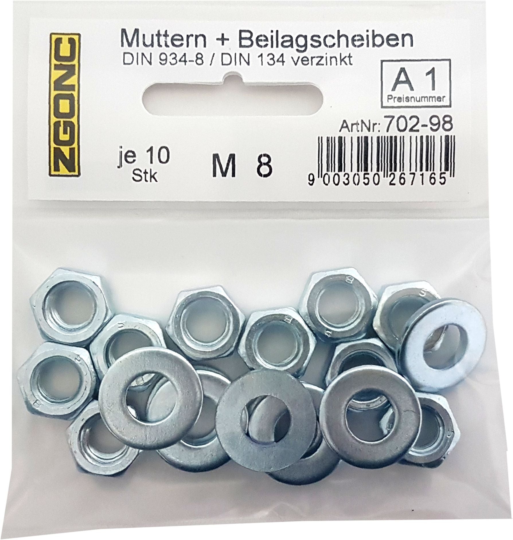 10 Muttern + Beilagscheiben M8