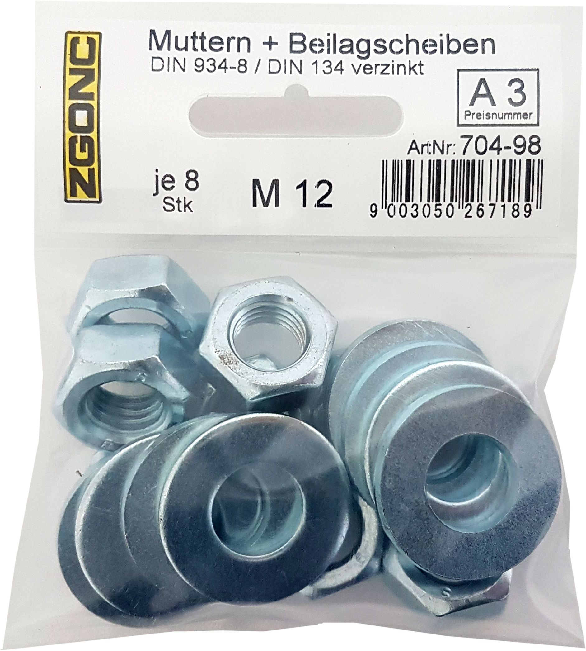 8 Muttern + Beilagscheiben M12