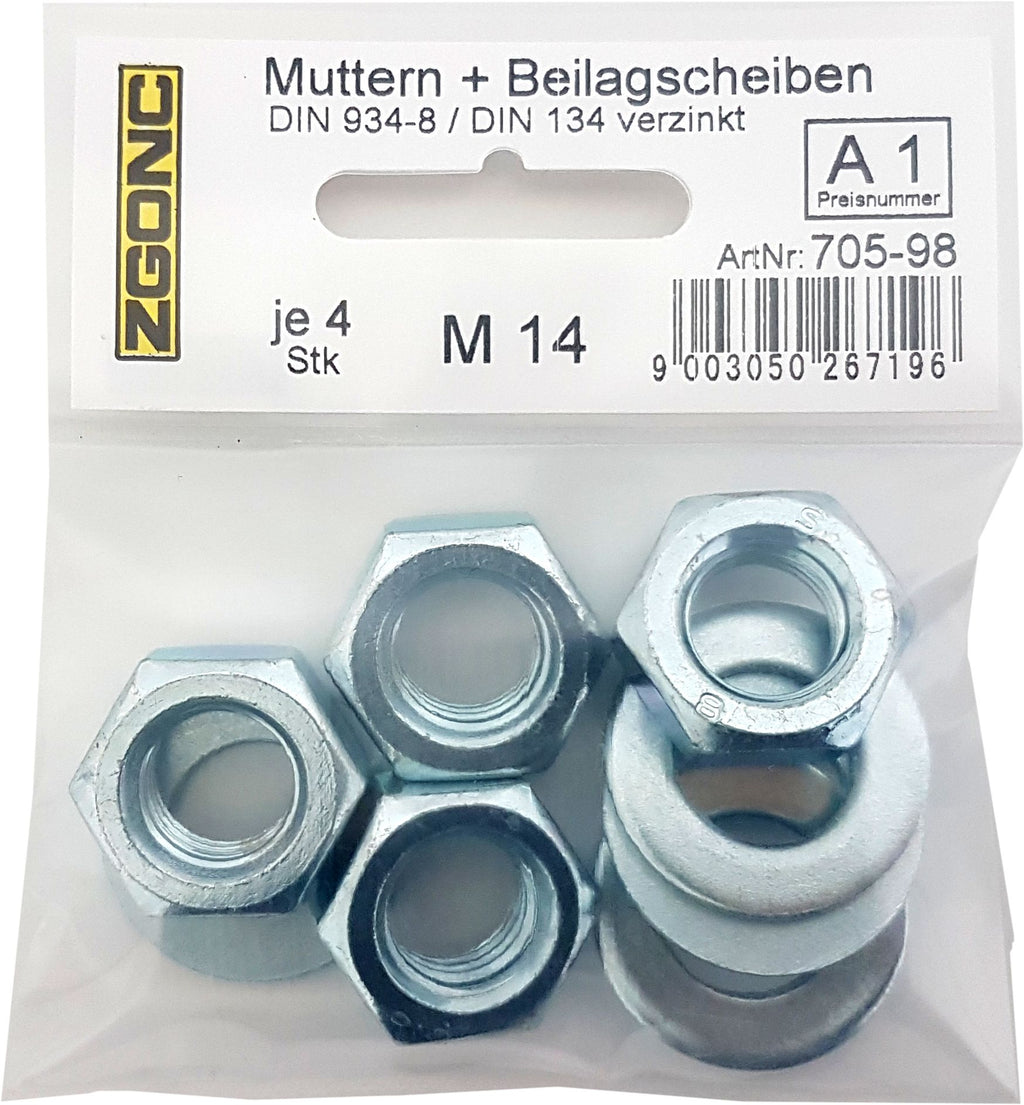 4 Muttern + Beilagscheiben M14