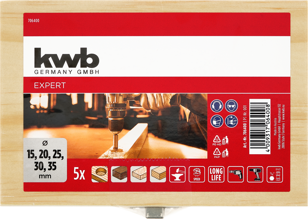 Forstnerbohrer-Set mit 1/4" E 6.3 Schaft, 5-tlg.