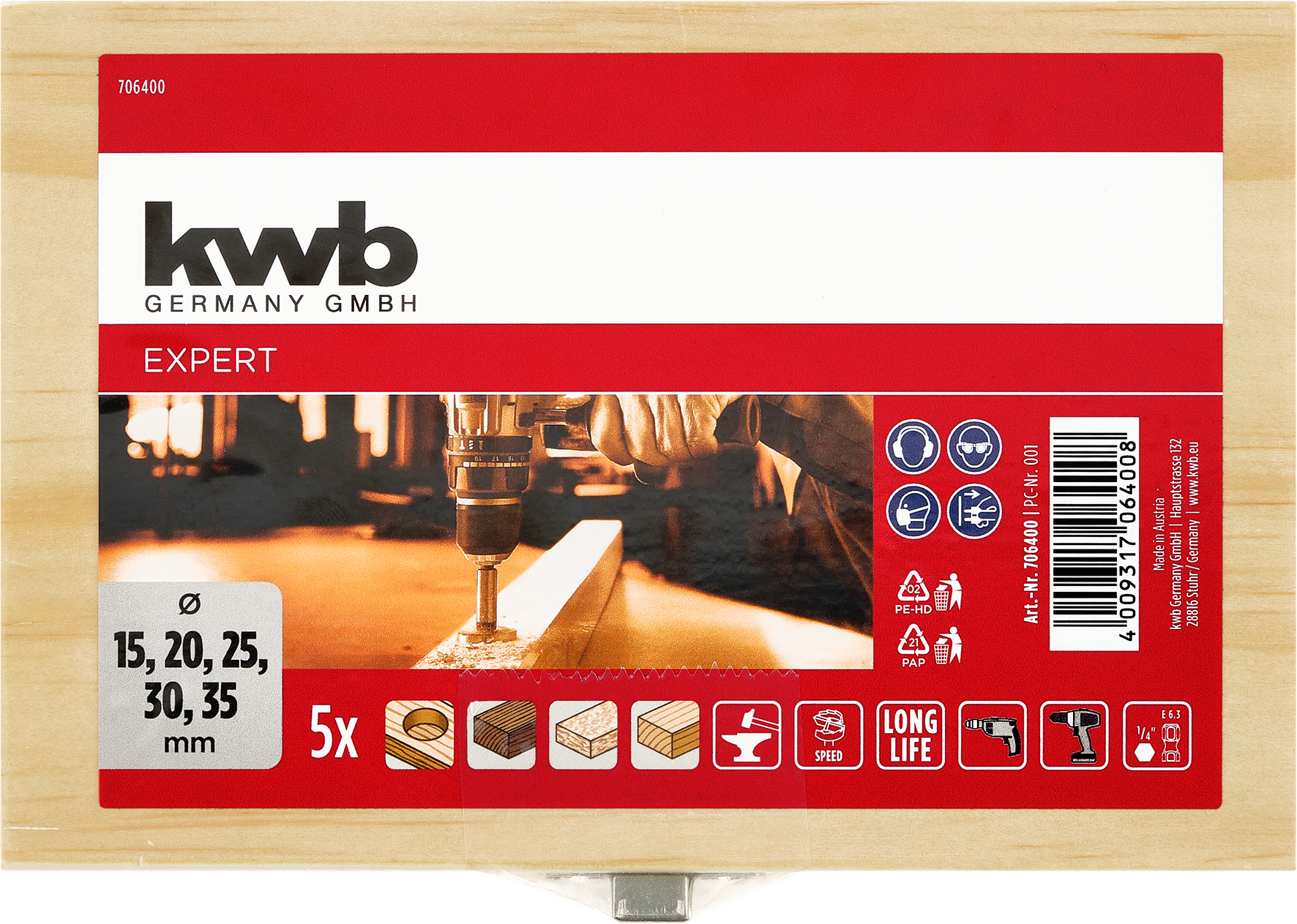 Forstnerbohrer-Set mit 1/4" E 6.3 Schaft, 5-tlg.