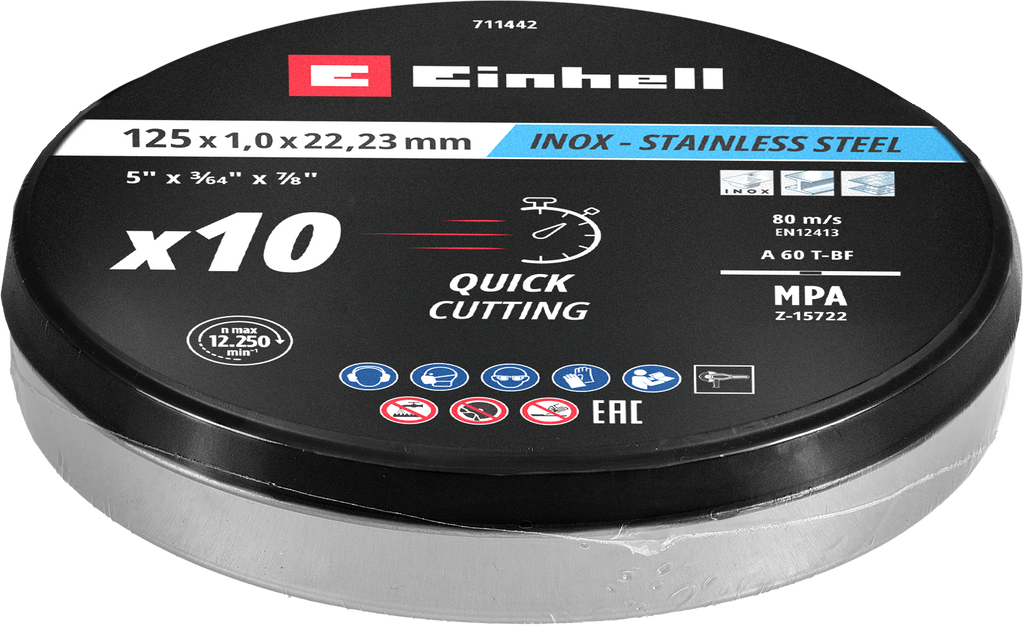 10 Gewebetrennscheiben für Metall, gerade, extra dünn, in Dose, Ø 125 x 1 mm