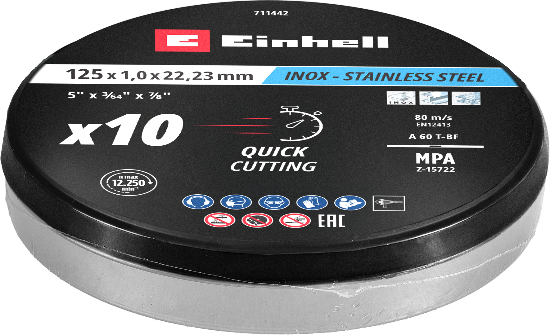 10 Gewebetrennscheiben für Metall, gerade, extra dünn, in Dose, Ø 125 x 1 mm