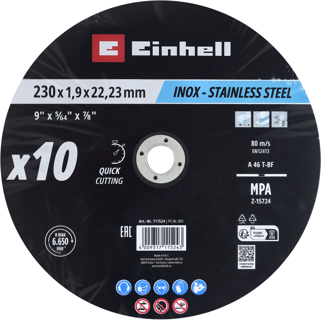 10 Inox-Gewebetrennscheiben für Metall, gerade, extra dünn, Ø 230 x 2 mm