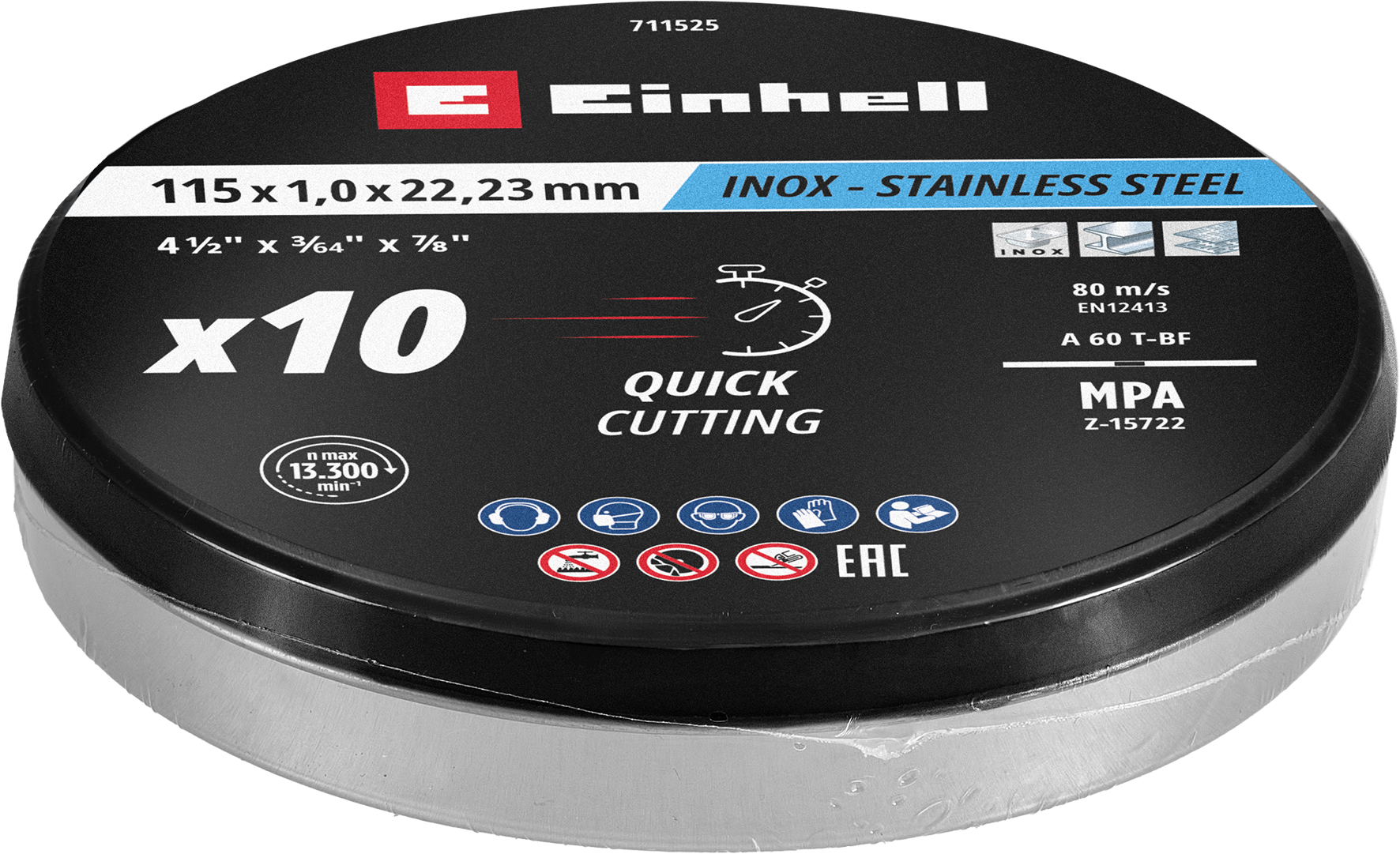 10 Inox-Gewebetrennscheiben für Metall, gerade, extra dünn, in Dose, Ø 115 x 1 mm