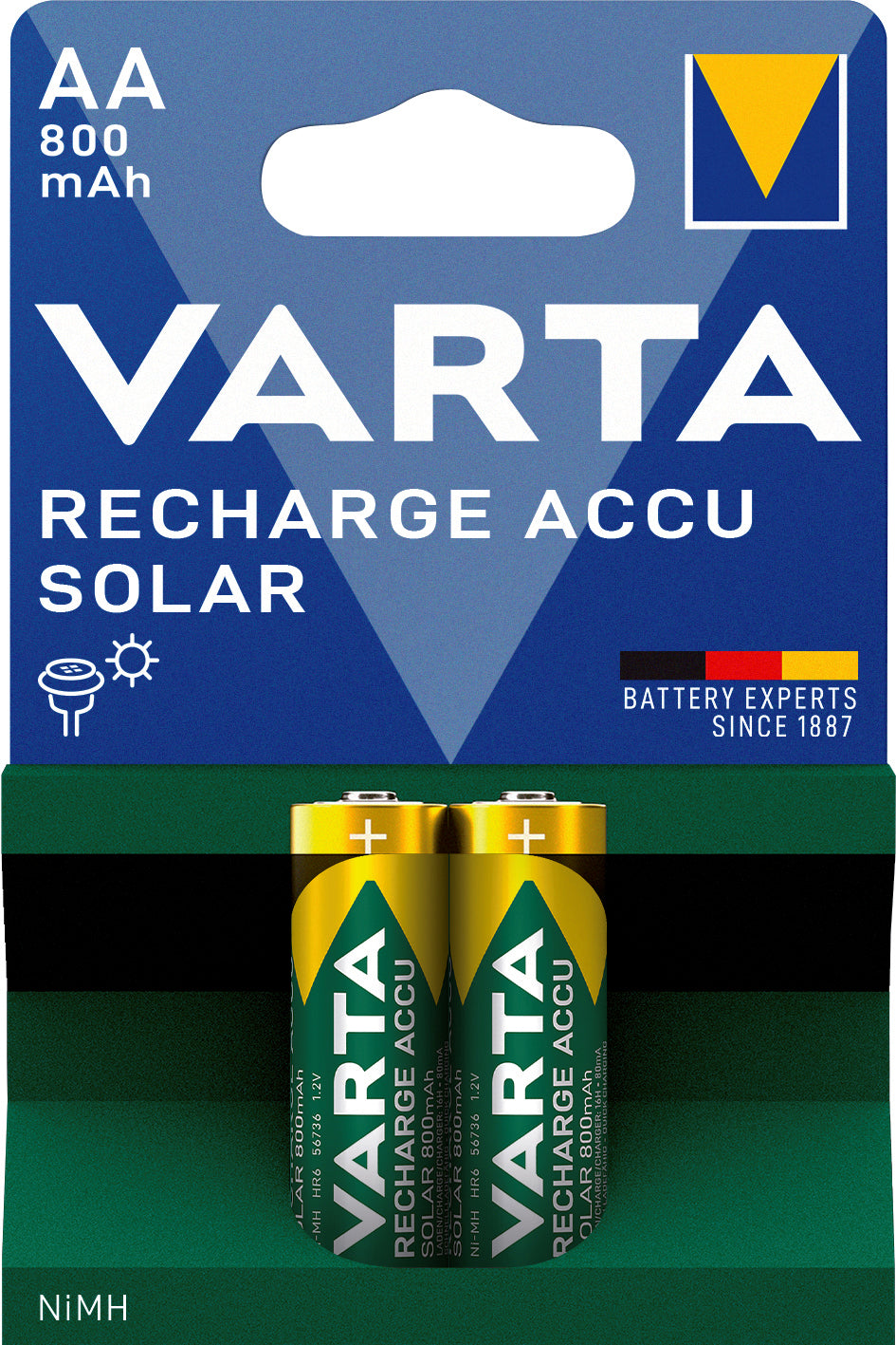 2 Akku-Batterien RECHARGE ACCU Solar AA 800 mAh