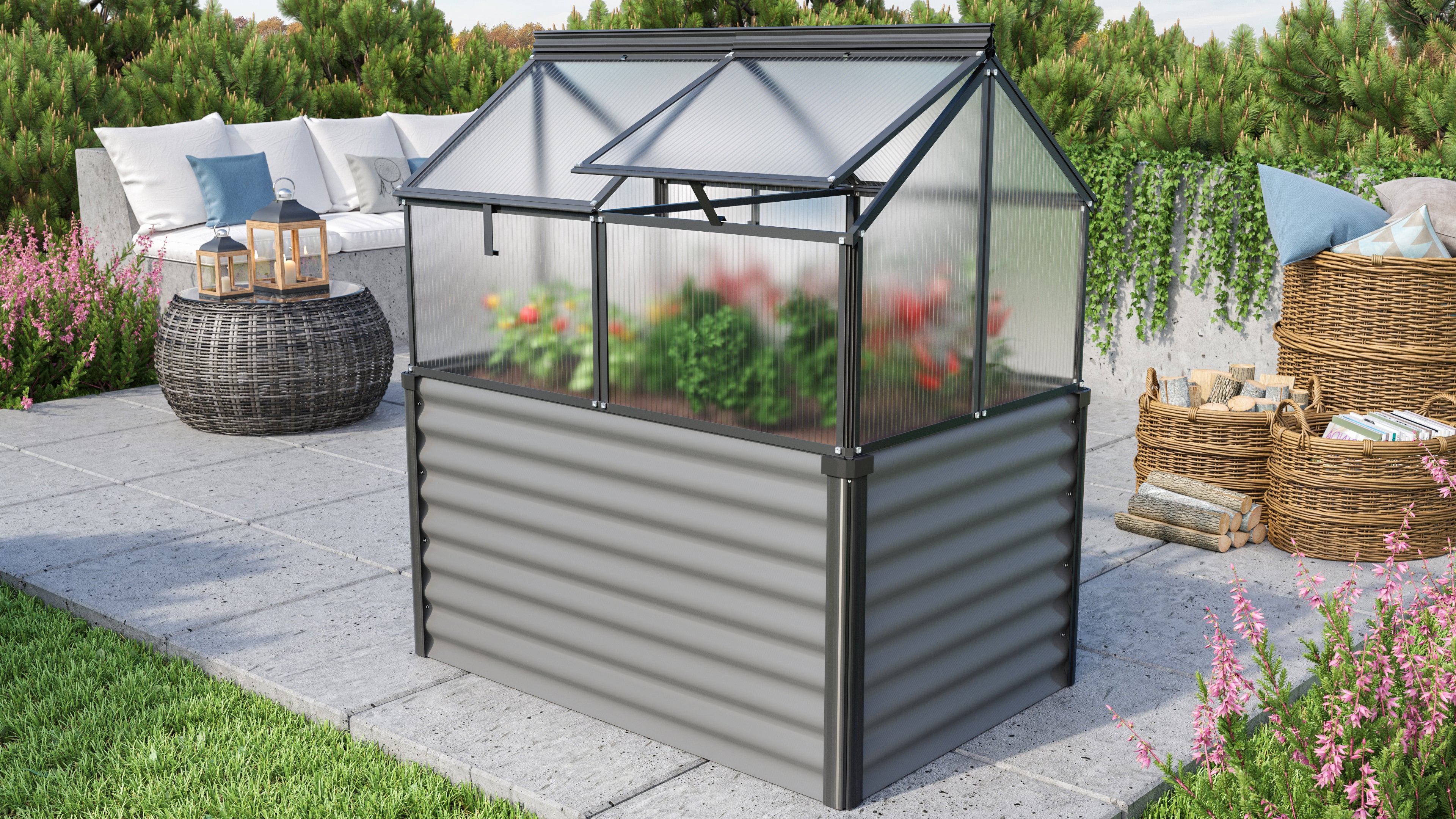 Hochfrühbeet Gaia Jumbo/ HKP 4mm, granit/schwarz - Set