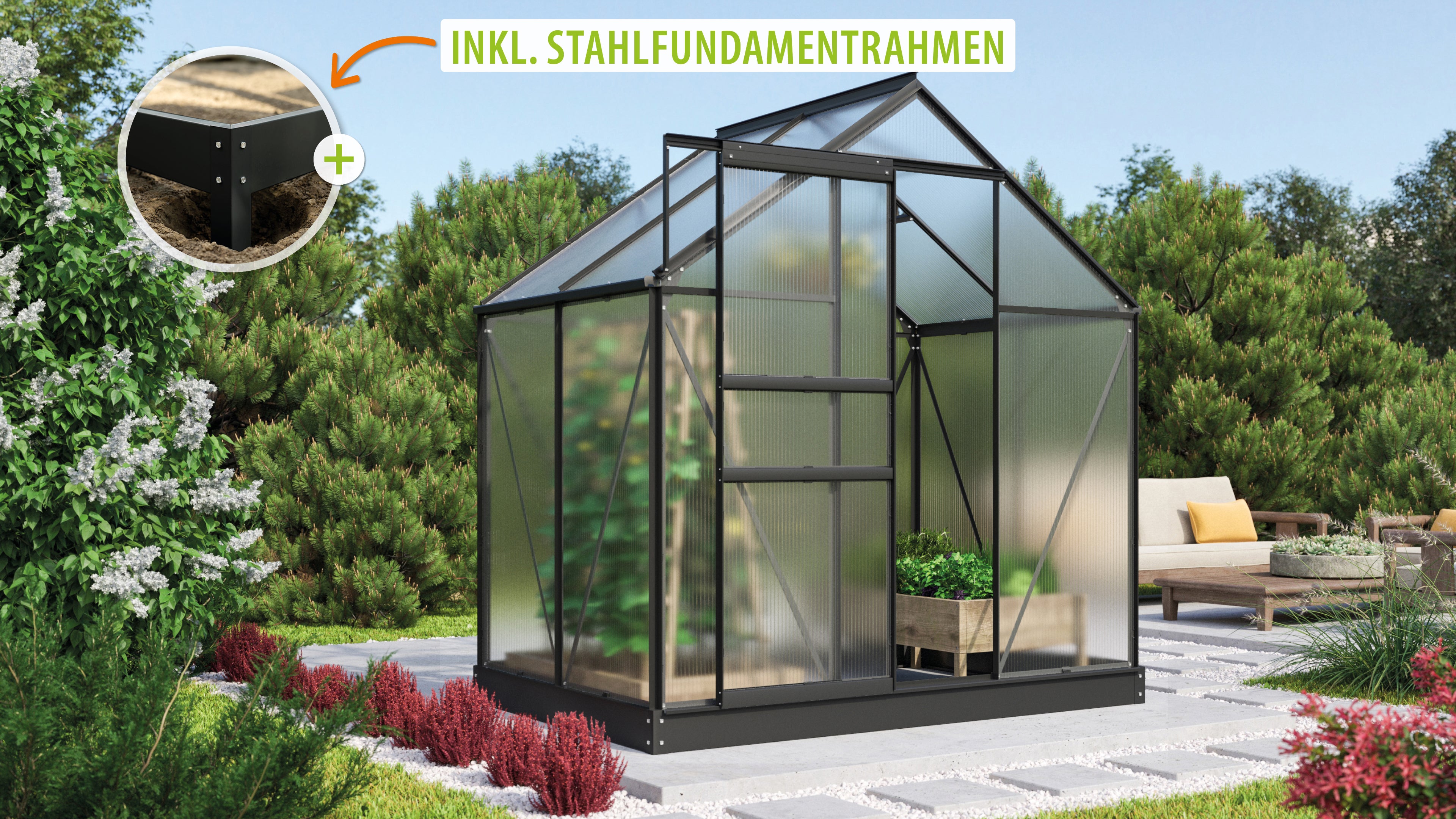 Gewächshaus Comet 2500 HKP4mm, schwarz - Set