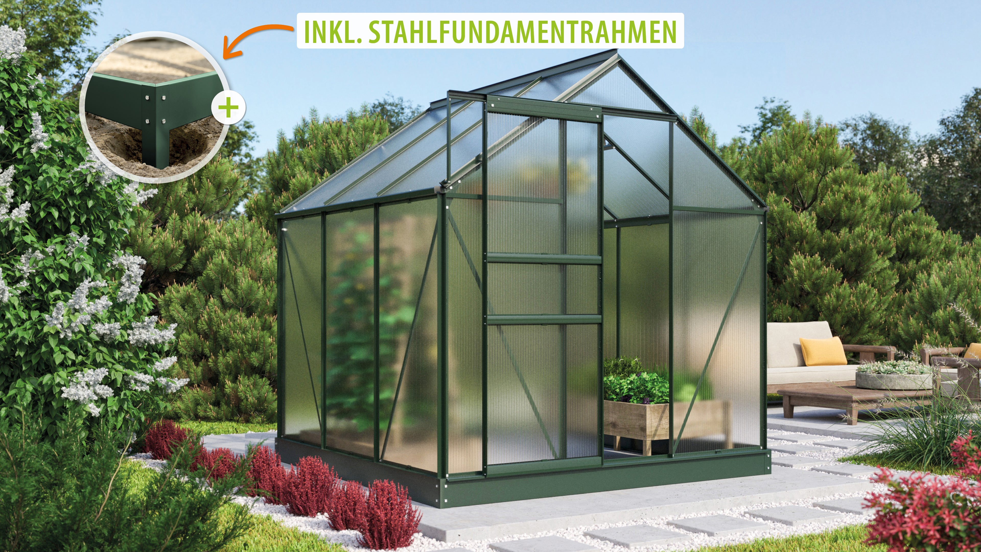 Gewächshaus Comet 3800 HKP4mm, smaragd - Set