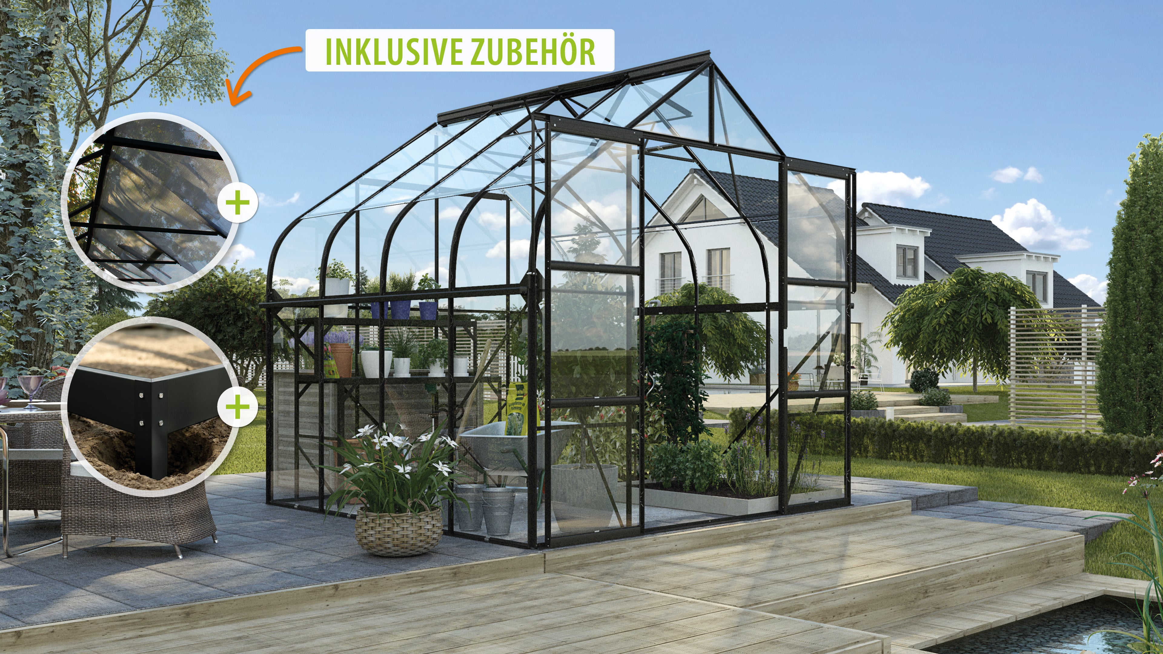 Gewächshaus Diana 8300 ESG3mm, schwarz - Set