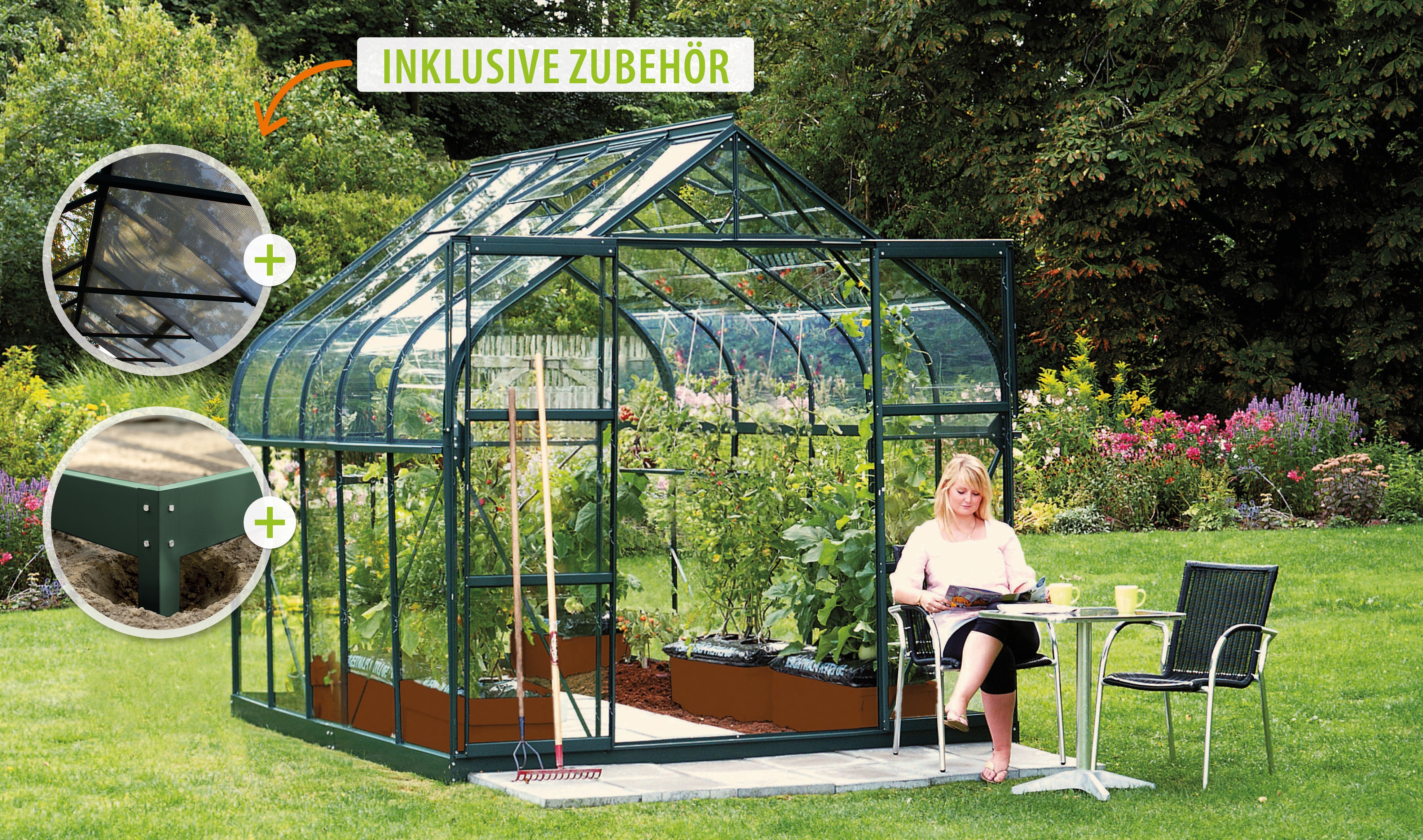 Gewächshaus Diana 8300 ESG3mm, smaragd - Set