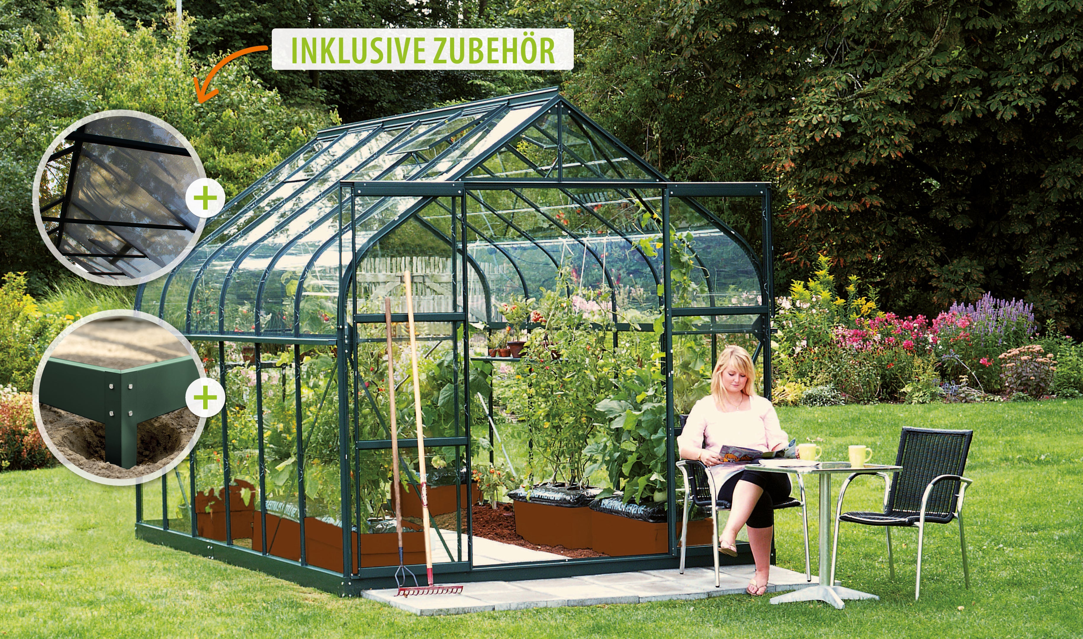 Gewächshaus Diana 9900 ESG3mm, smaragd - Set