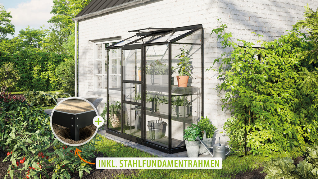 Gewächshaus Ida 1300 ESG3mm, schwarz - Set